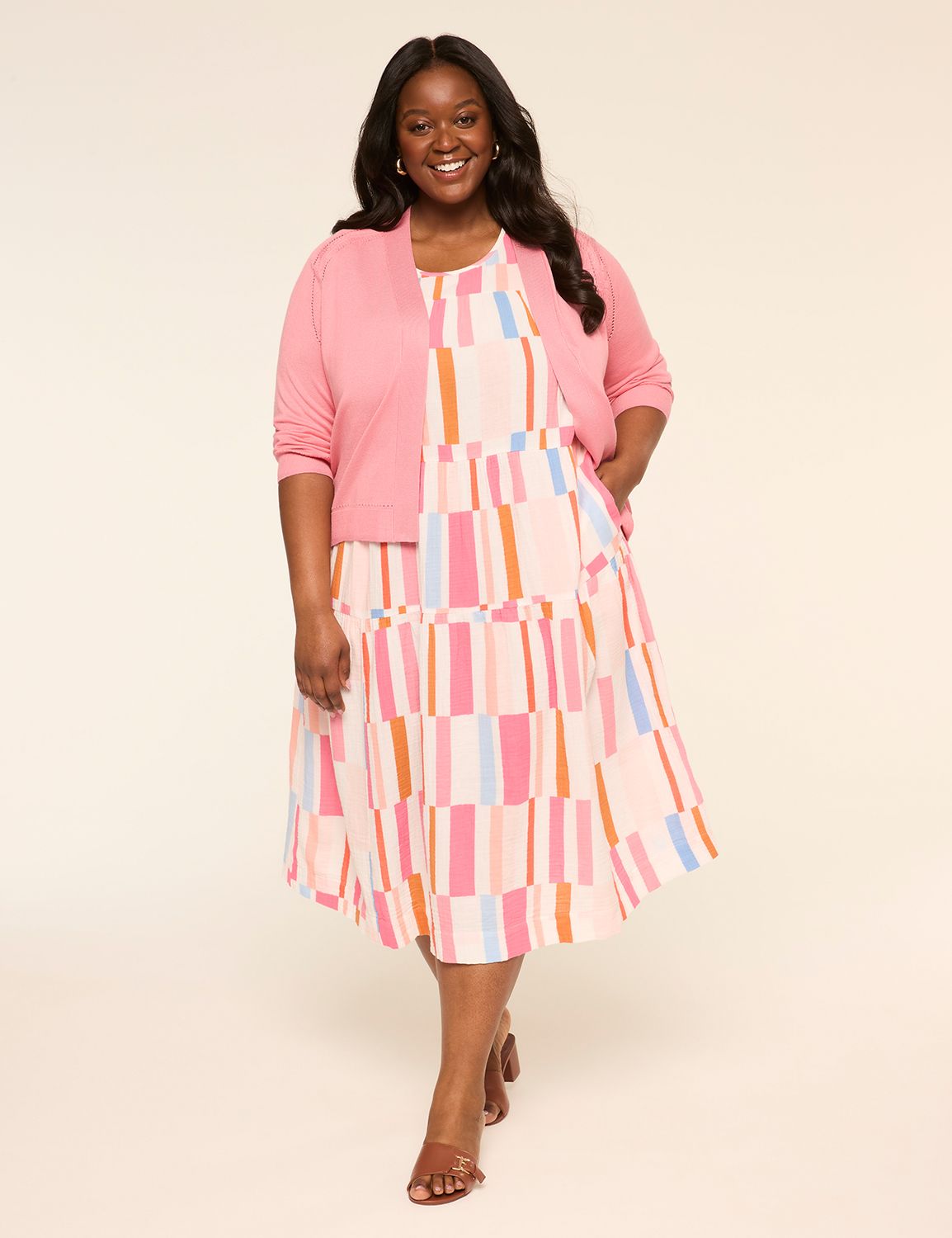 SL CREWNK LACE YOKE GAUZE DRESS 115 | LaneBryant