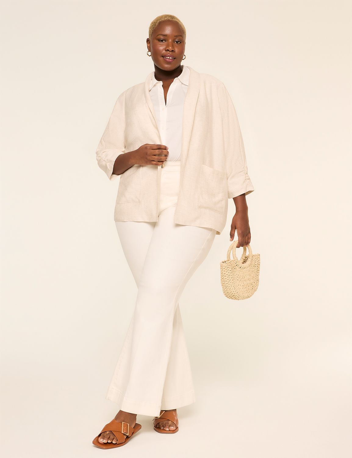 Linen-Blend Shawl-Collar Blazer | LaneBryant
