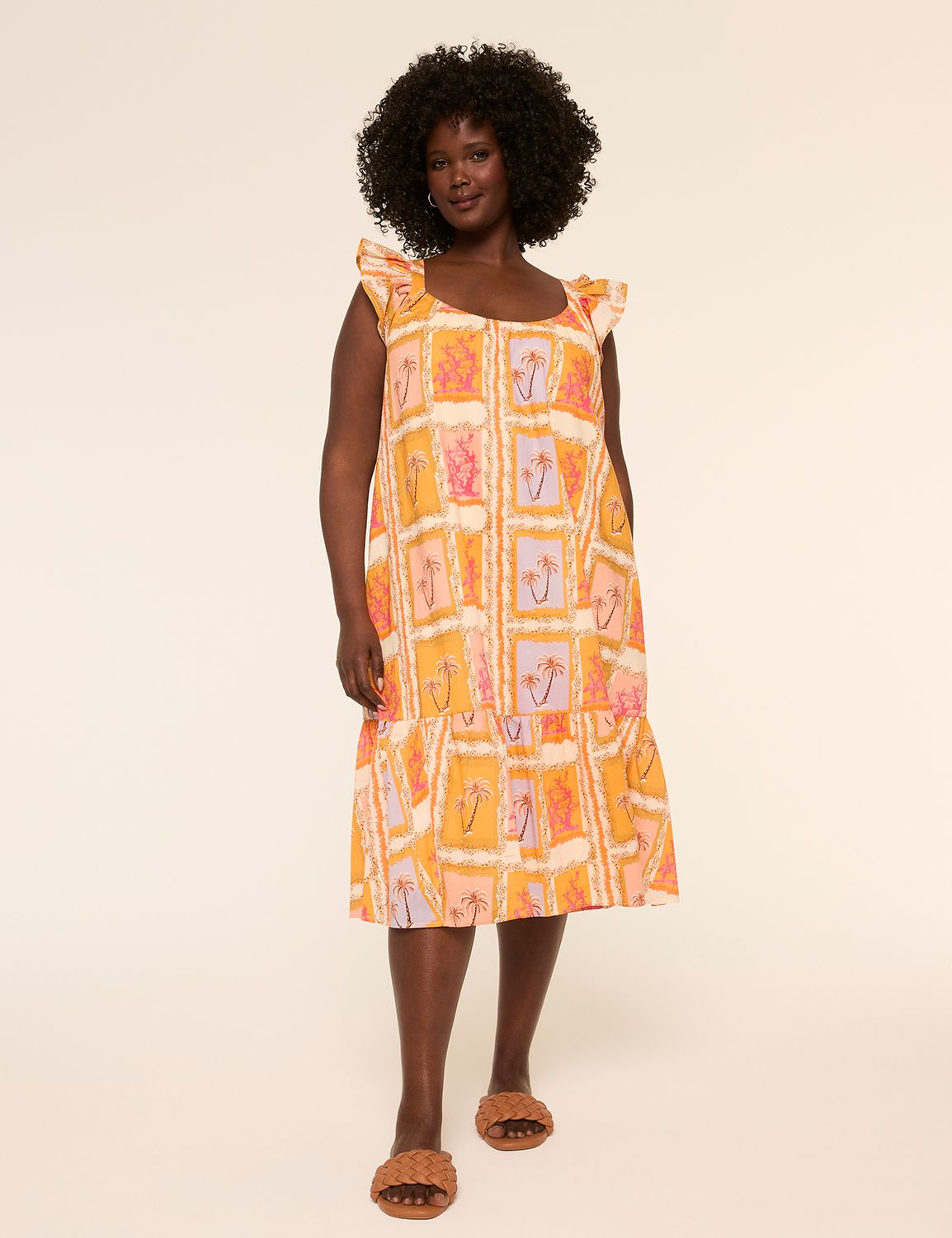 Flutter-Sleeve Postcard Midi Dress
