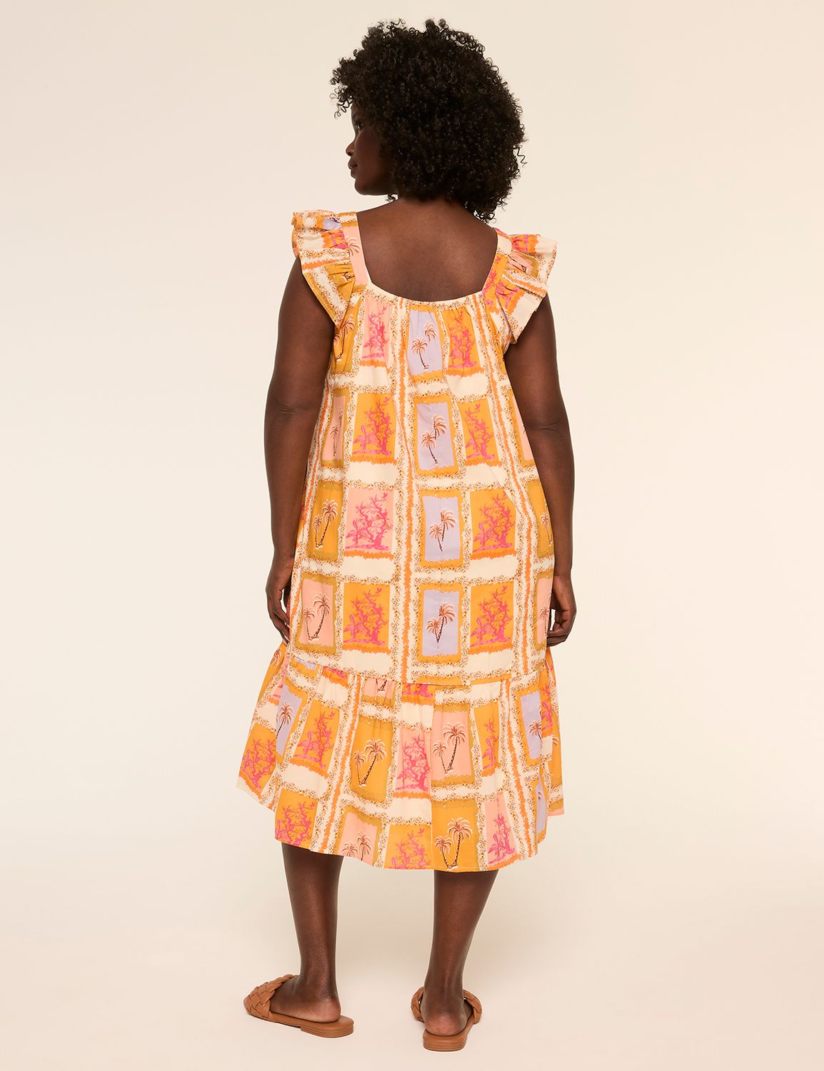 Flutter-Sleeve Postcard Midi Dress