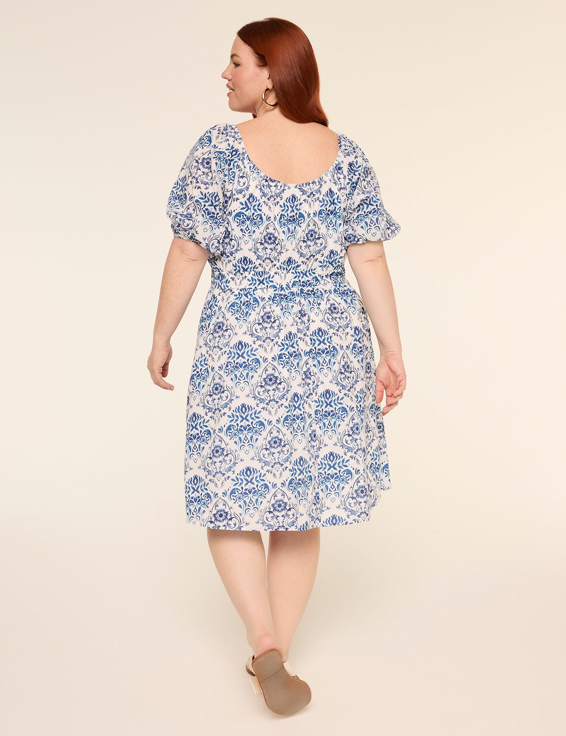 Puff-Sleeve Smocked-Waist Short Dress