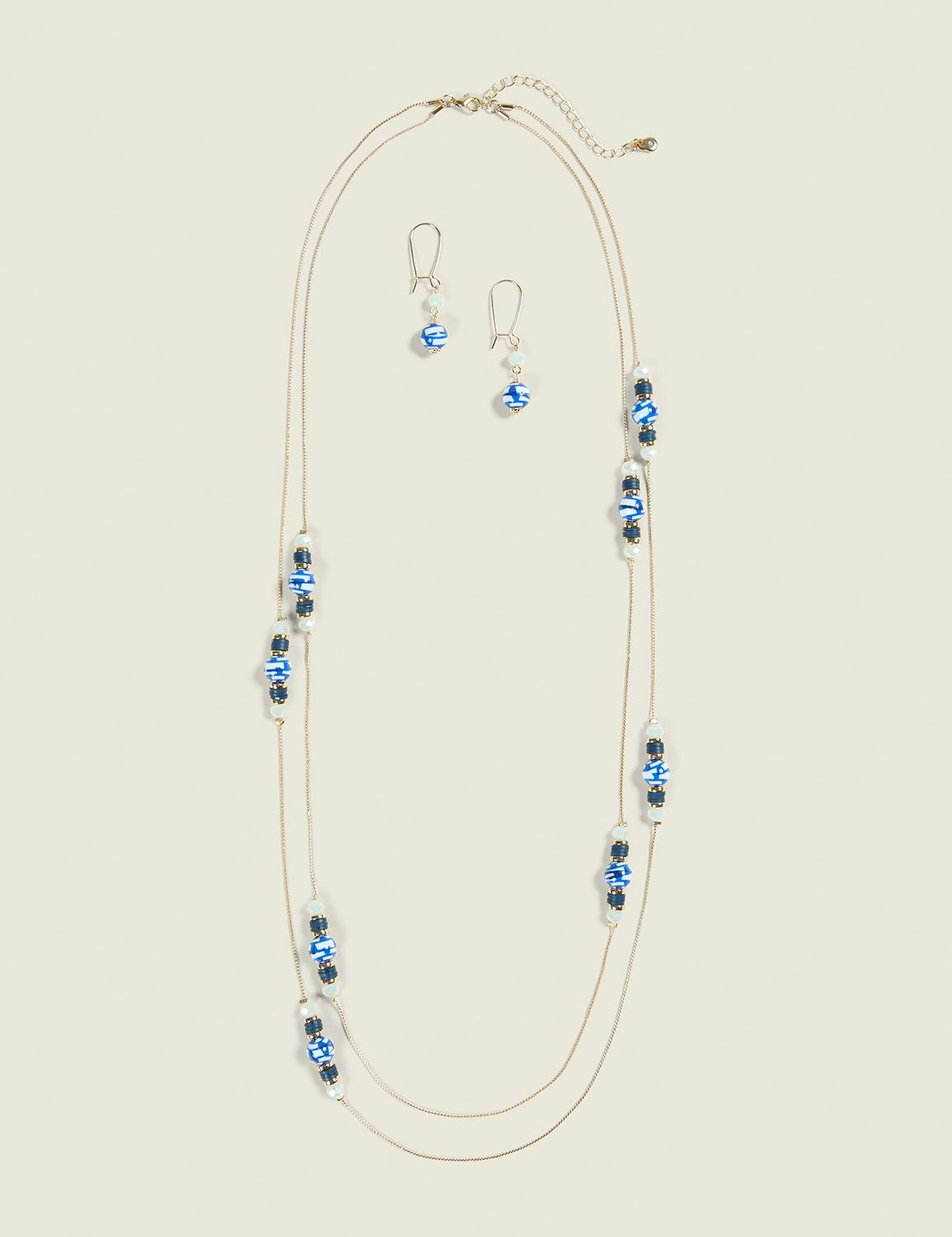 Blue Floating Bead Necklace & Earring Set