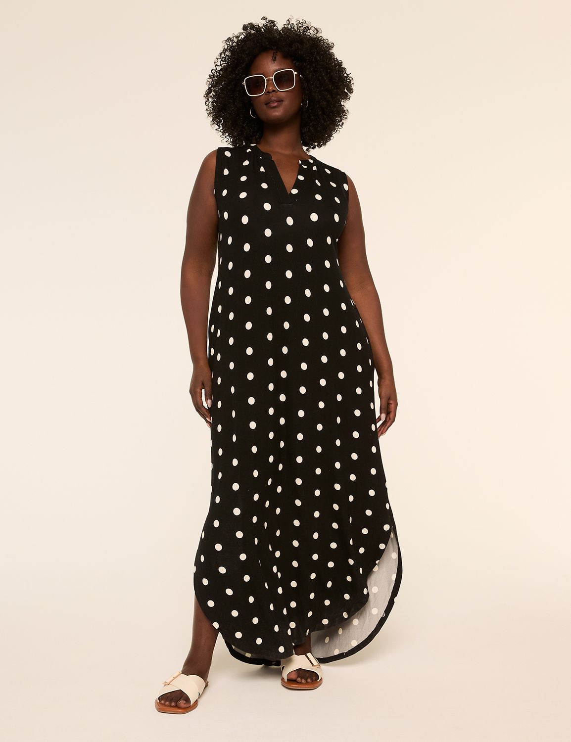 Sleeveless Notch-Neck Shirttail Midi Dress