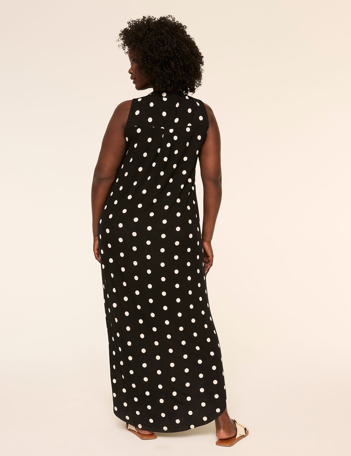 Sleeveless Notch-Neck Shirttail Midi Dress