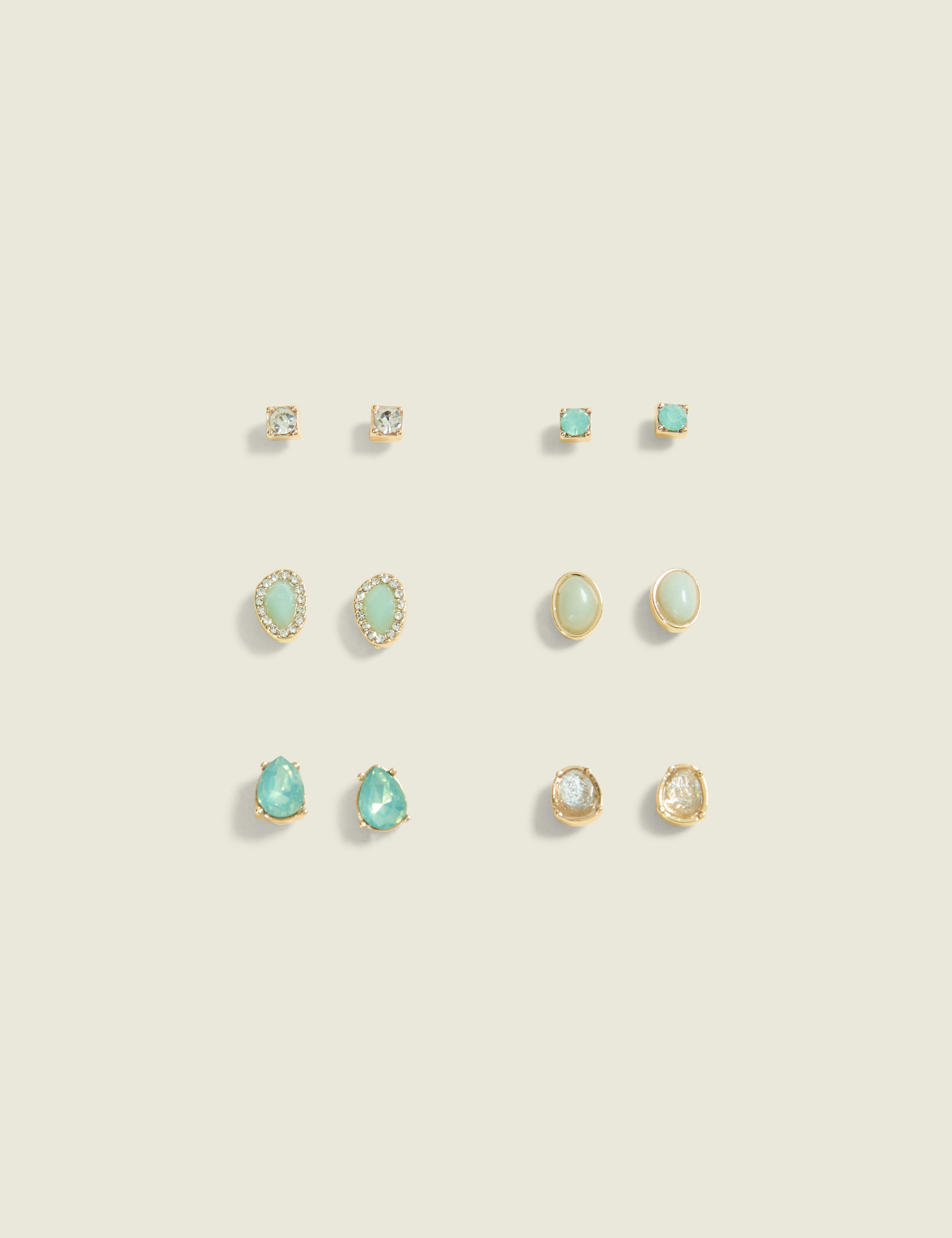 Teal & Goldtone Stud Earring 6-Pack