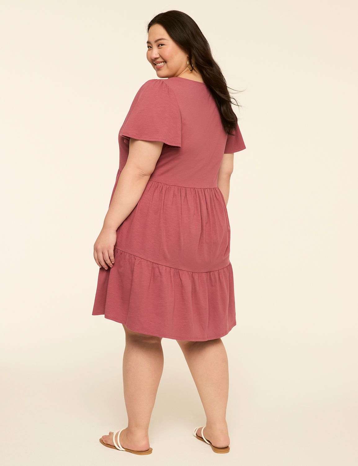 Flutter-Sleeve Tiered Swing Dress