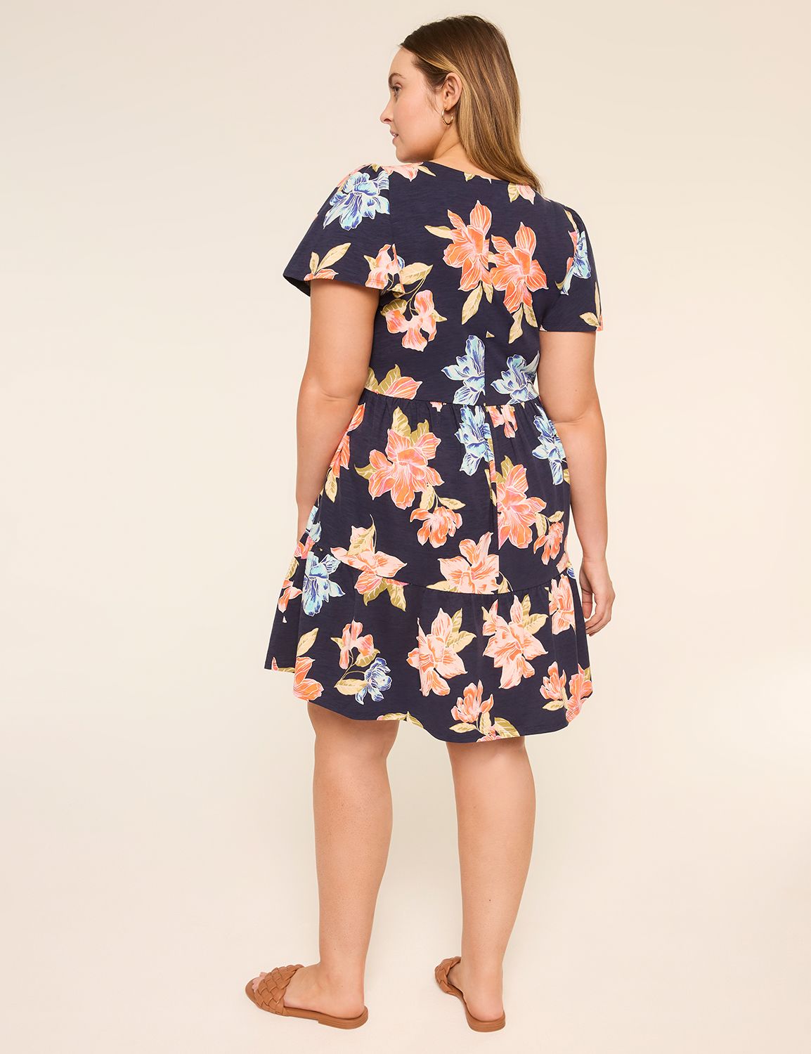 Flutter-Sleeve Tiered Swing Dress