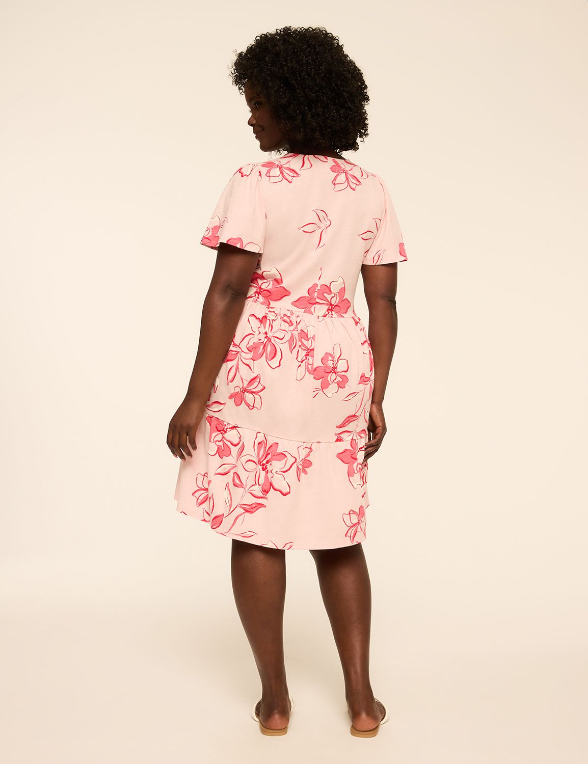 Flutter-Sleeve Tiered Swing Dress