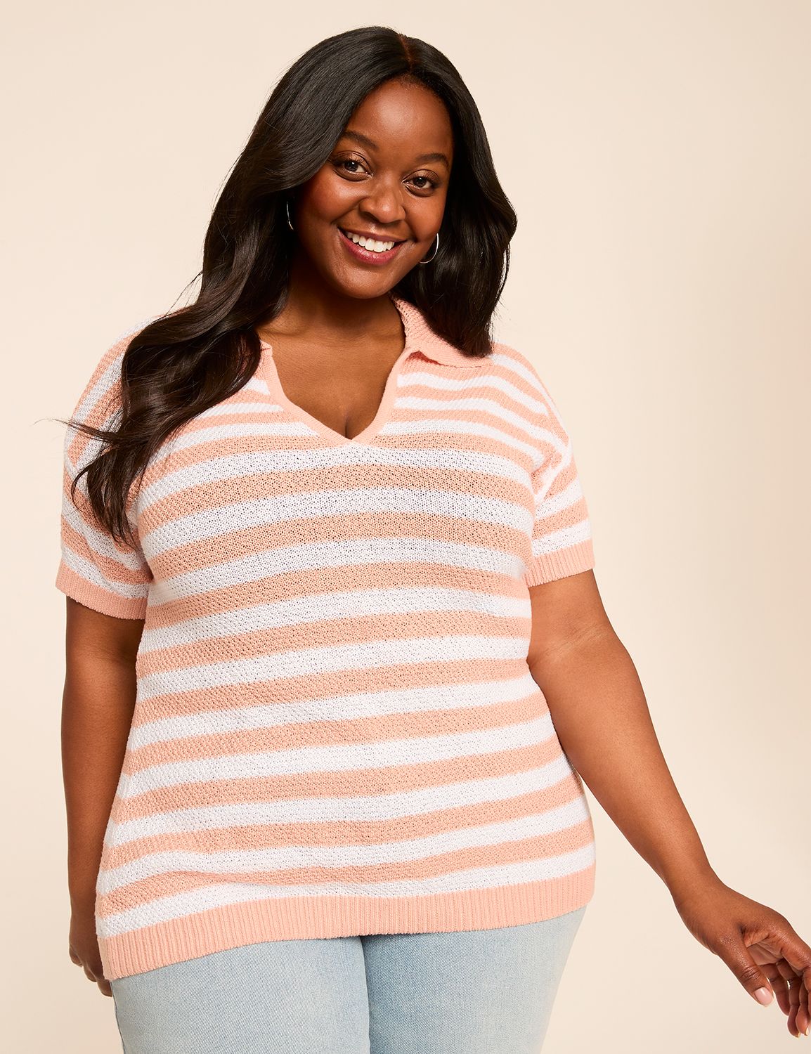 Short-Sleeve Polo Sweater Pullover