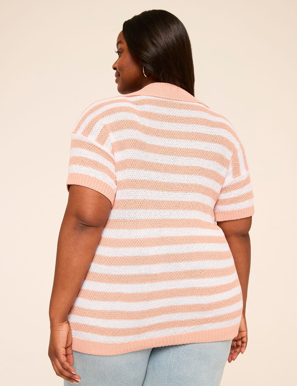 Short-Sleeve Polo Sweater Pullover