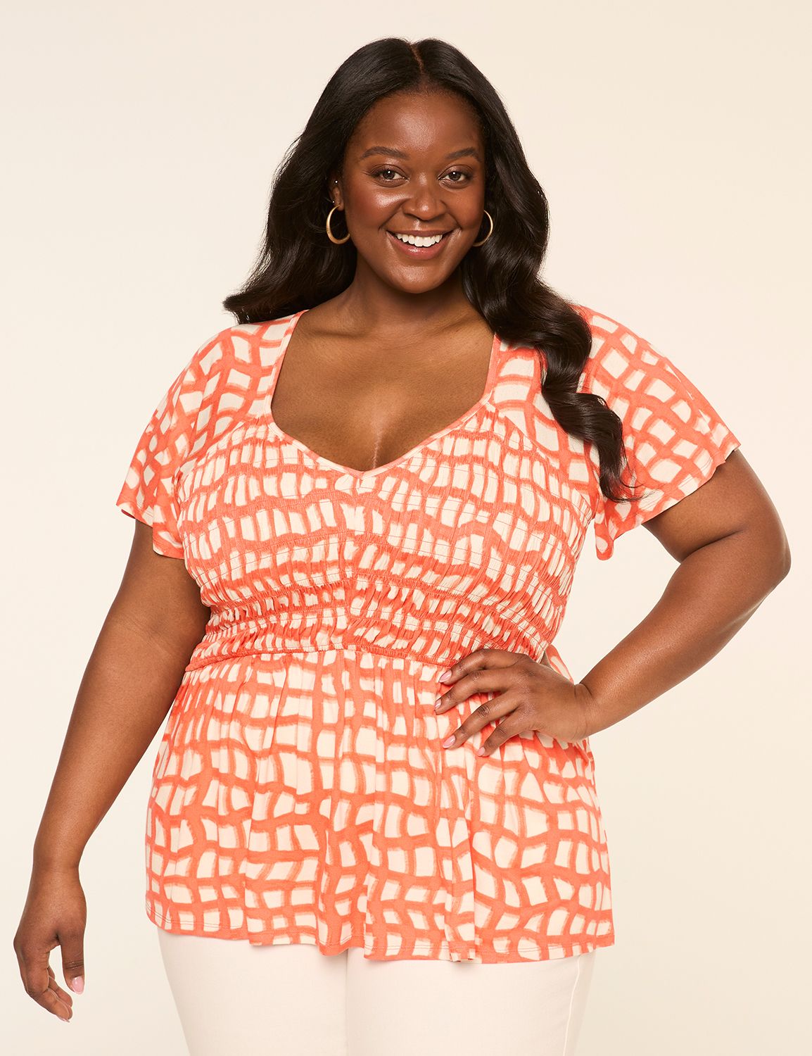 Flutter-Sleeve Sweetheart-Neck Peplum Top