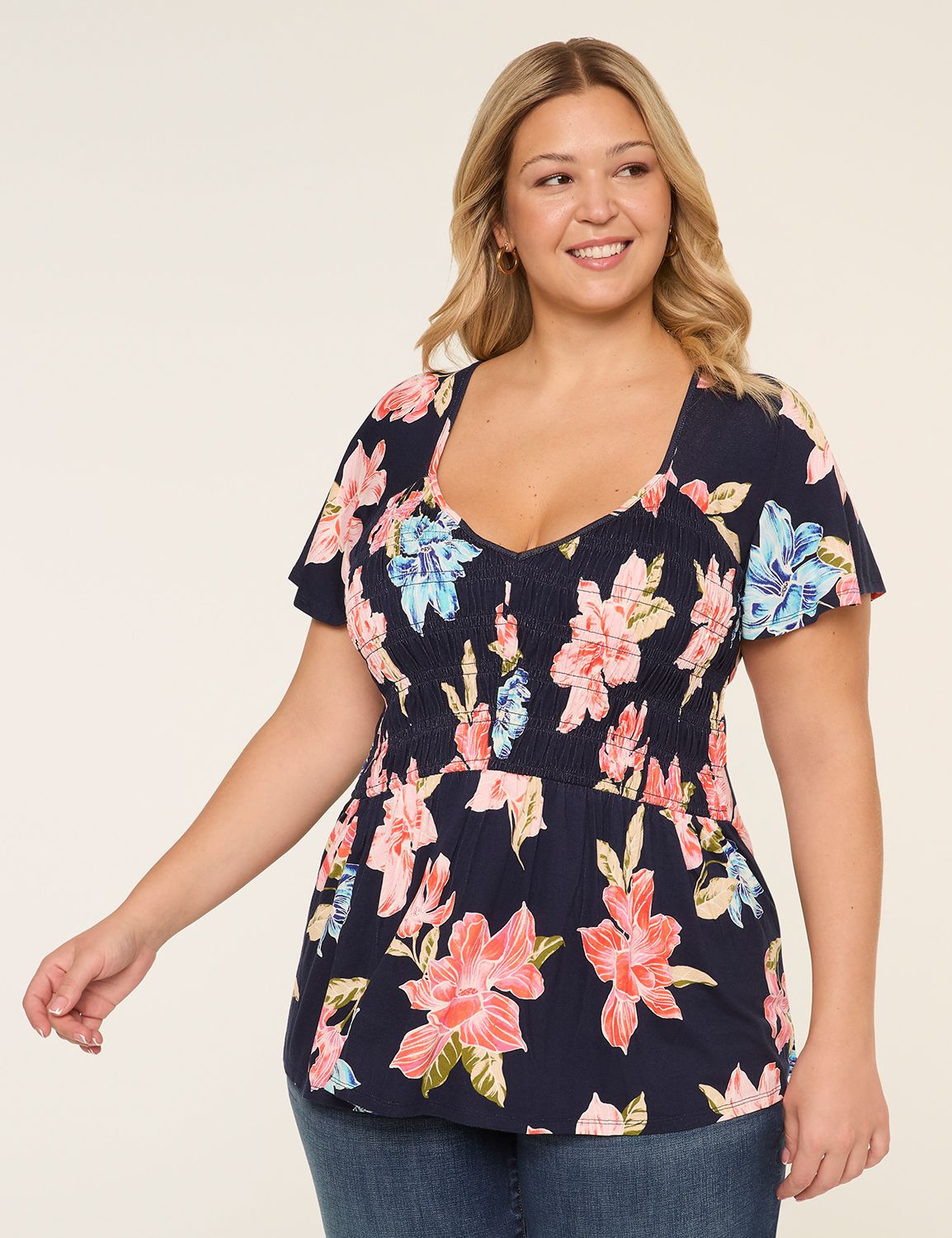 Flutter-Sleeve Sweetheart-Neck Peplum Top