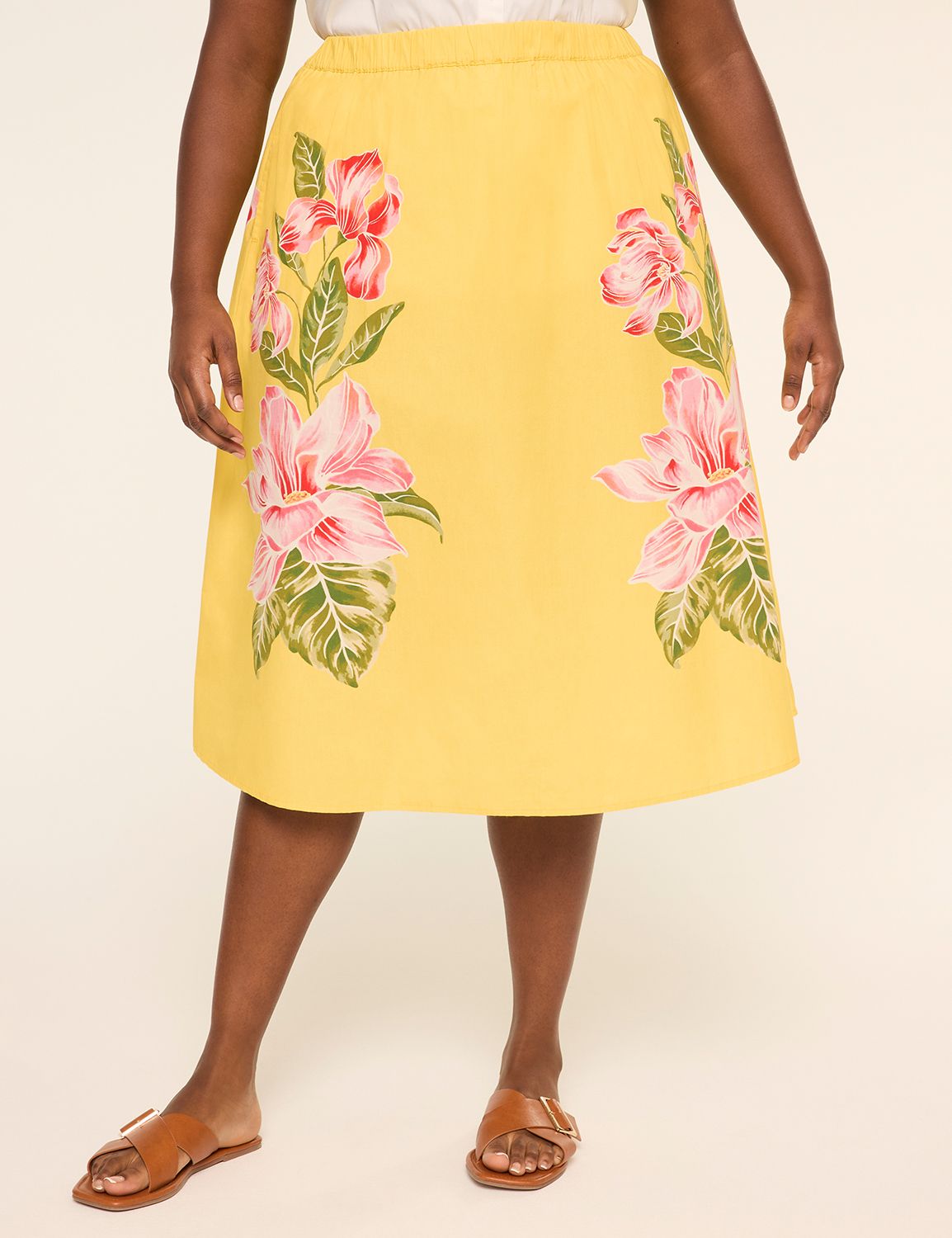 Shirred Poplin Midi Skirt