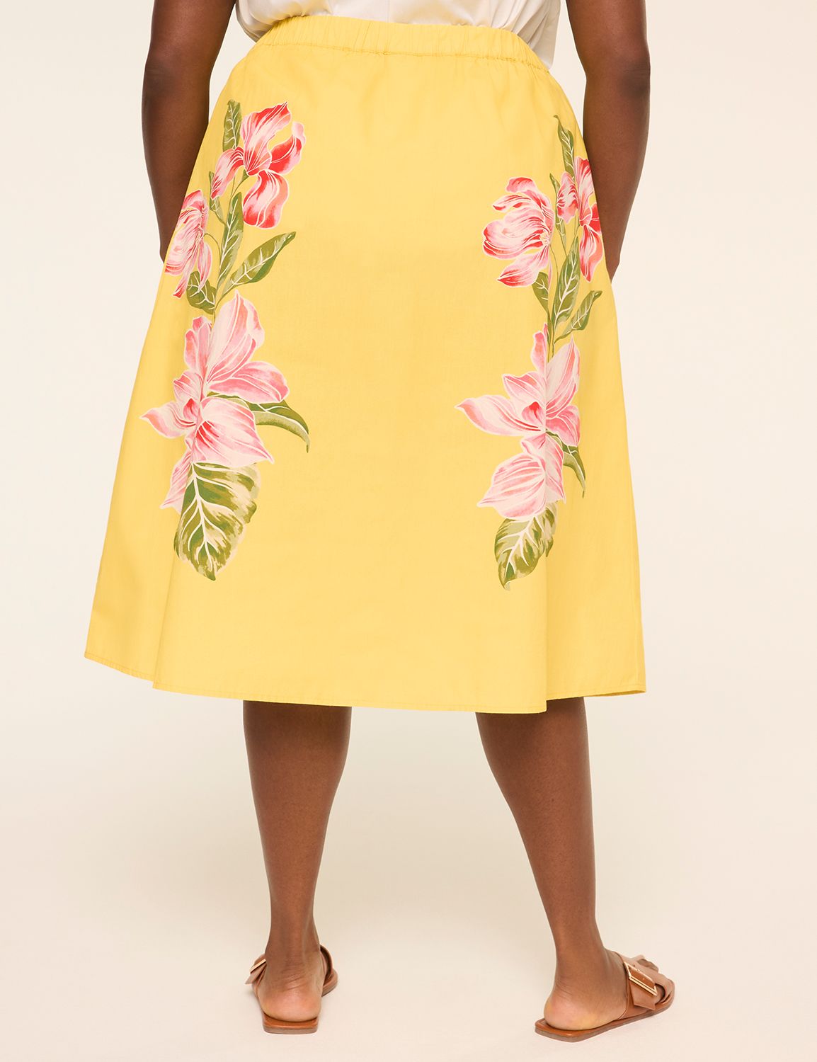 Shirred Poplin Midi Skirt