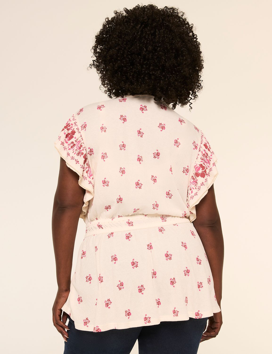 Double Flutter-Sleeve Faux-Wrap Peplum Top