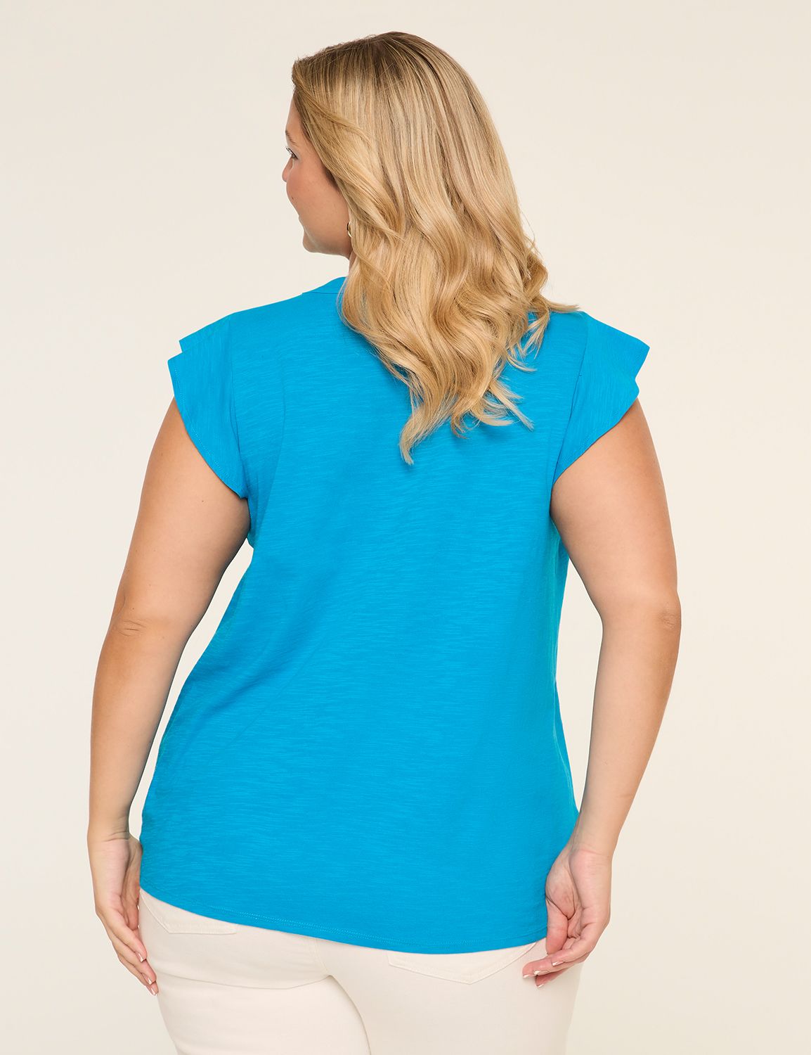 Flutter-Sleeve Lace-Up Eyelet-Yoke Top