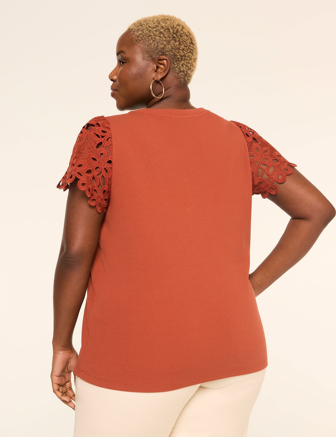 Crochet-Sleeve V-Neck Top