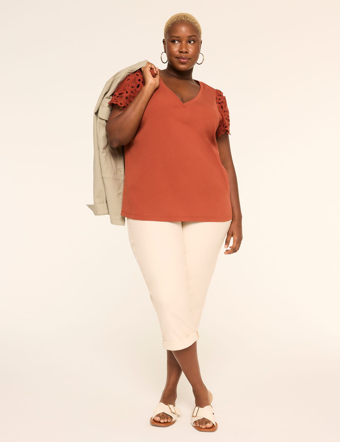 Short Novelty Woven Sleeve V Neck R Product Image 3