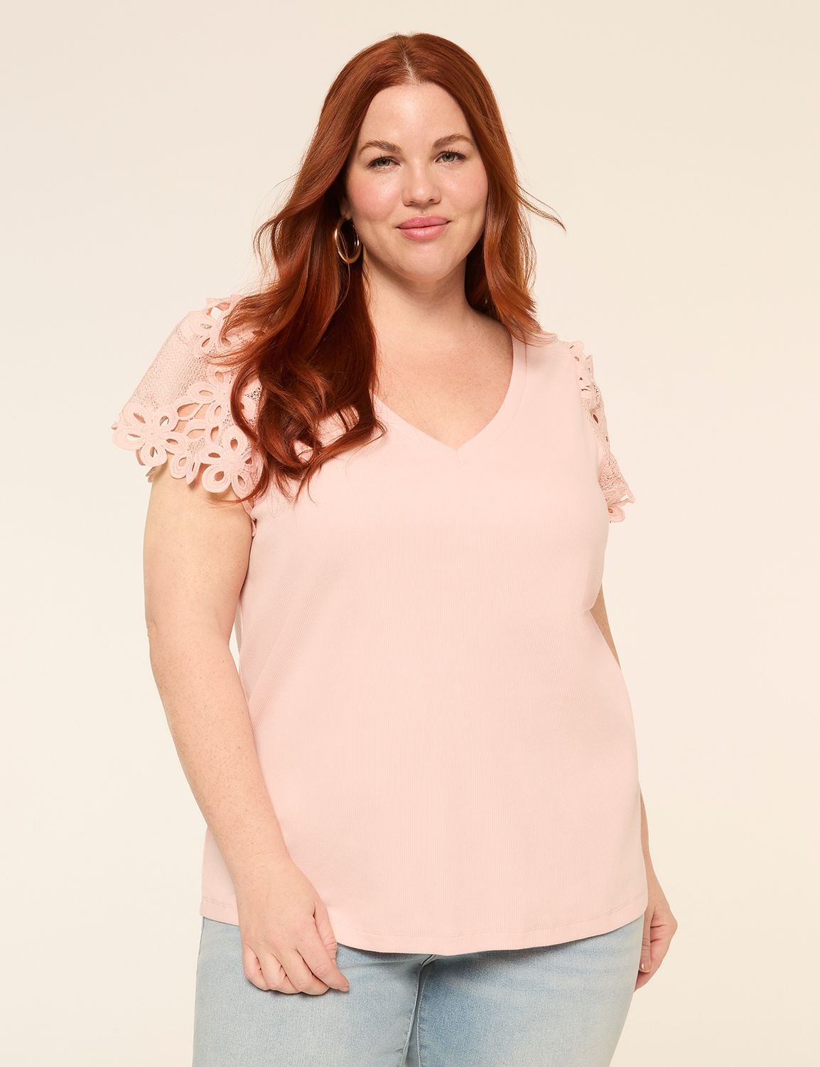 Crochet-Sleeve V-Neck Top