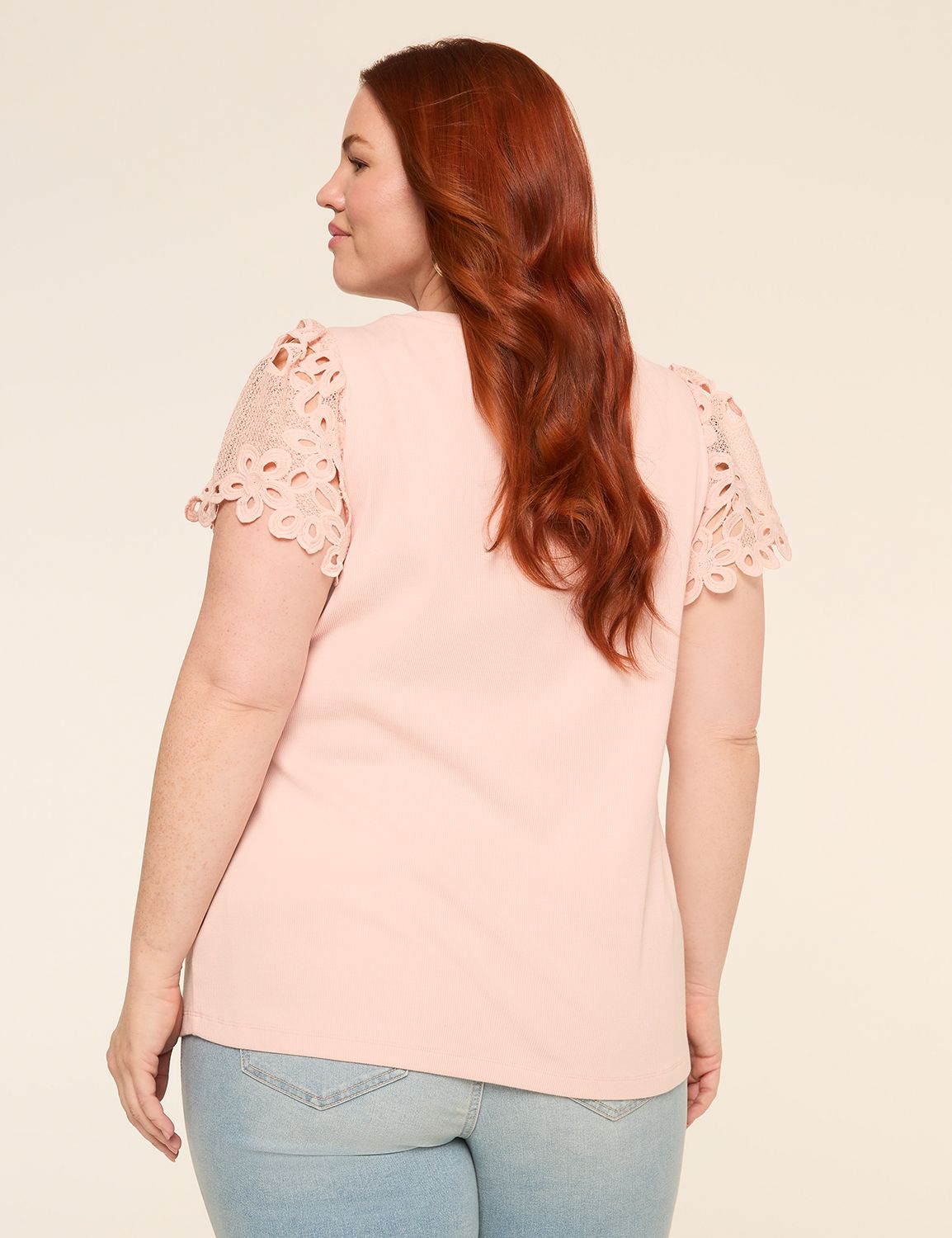 Crochet-Sleeve V-Neck Top