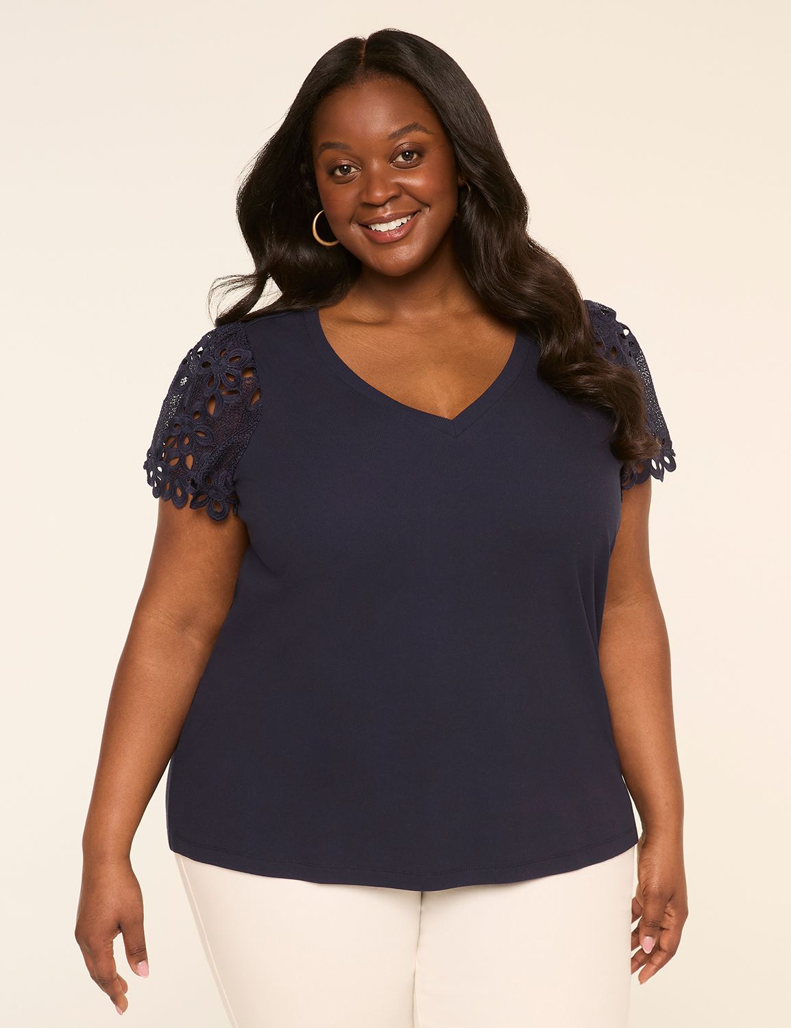 Crochet-Sleeve V-Neck Top