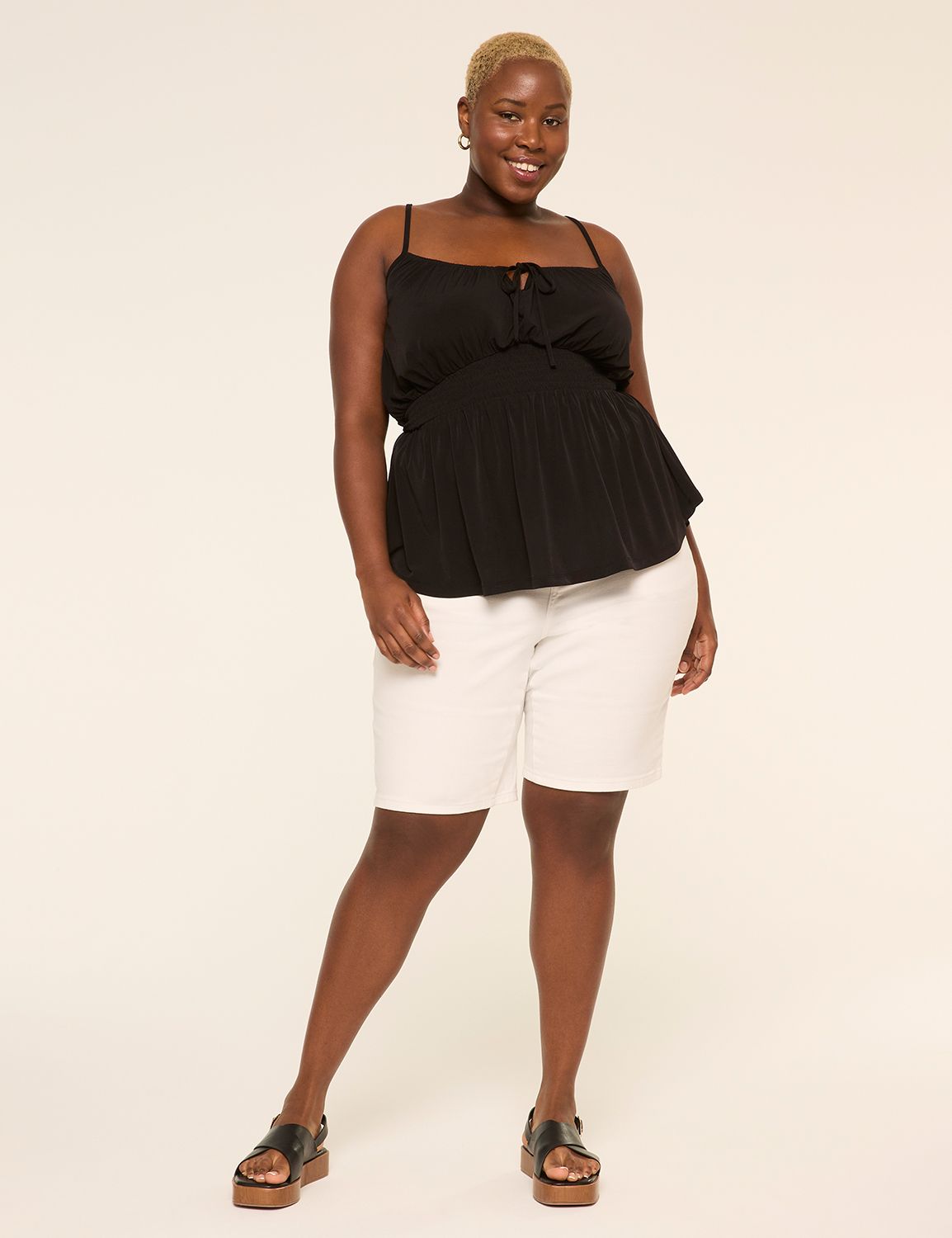 Sleeveless Notched Tie Neck Smocked Product Image 3