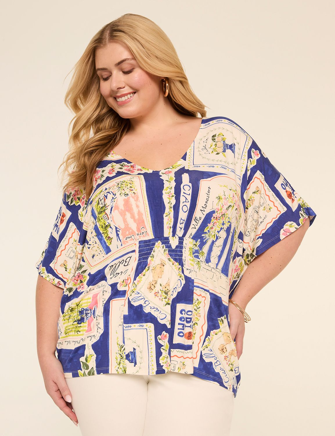 Dolman-Sleeve Smocked-Front Top