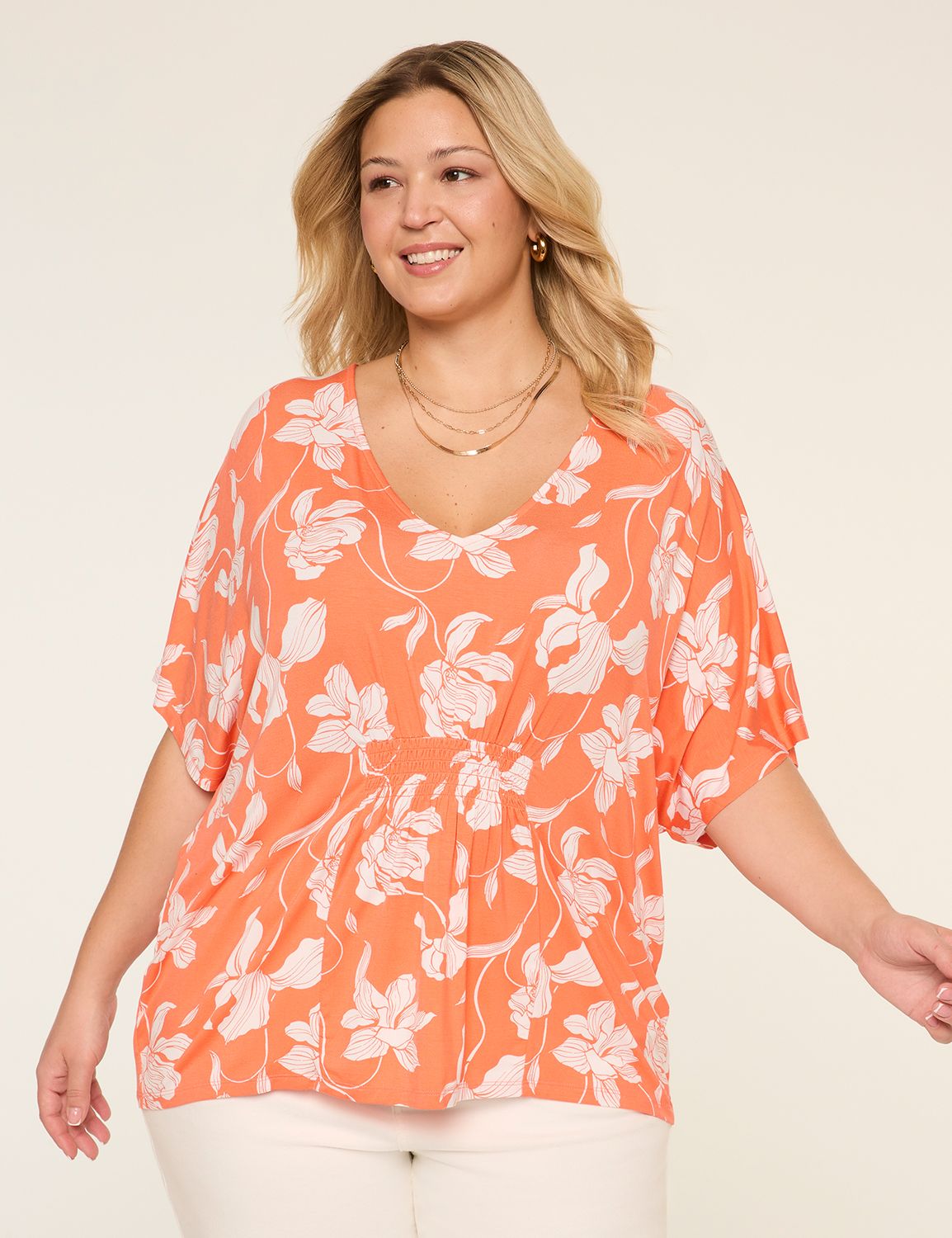 Dolman-Sleeve Smocked-Front Top