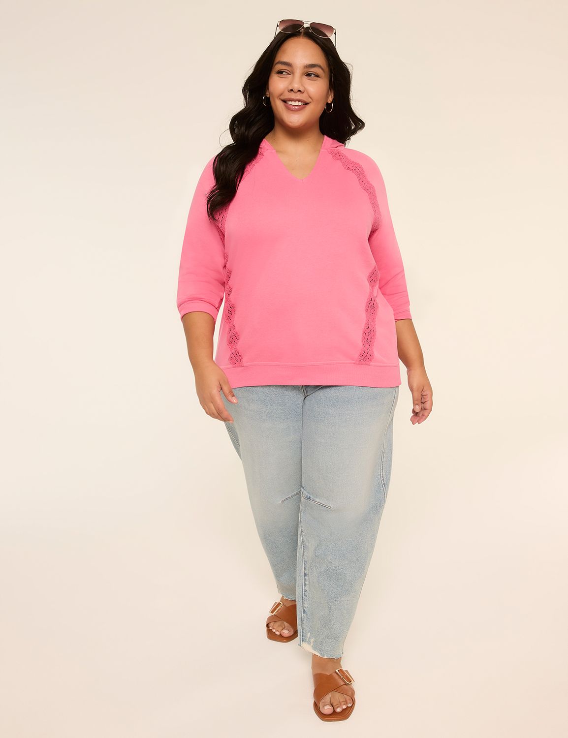 Long Sleeve Notch Neck Hooded Sweat Product Image 3