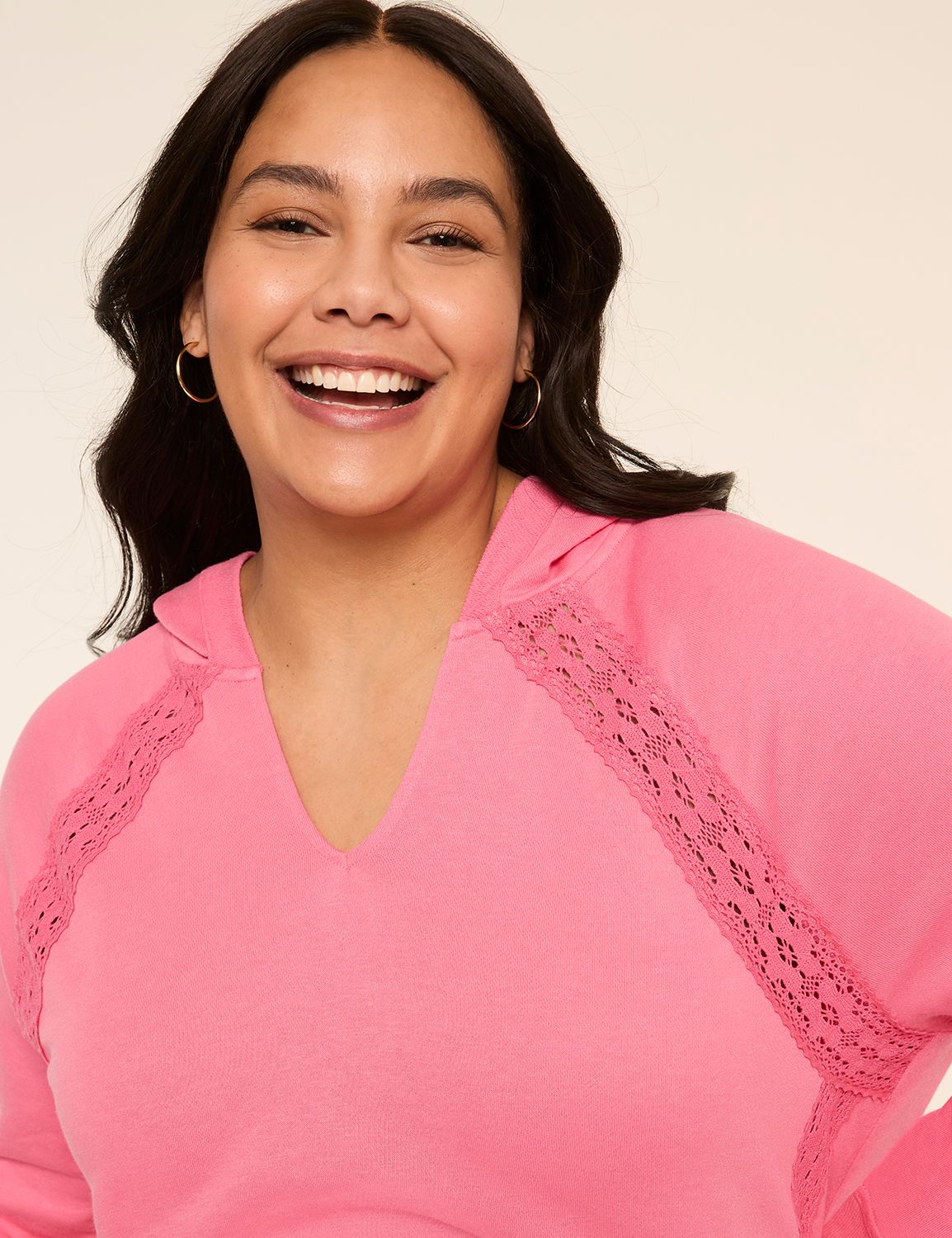 Long Sleeve Notch Neck Hooded Sweat Product Image 4