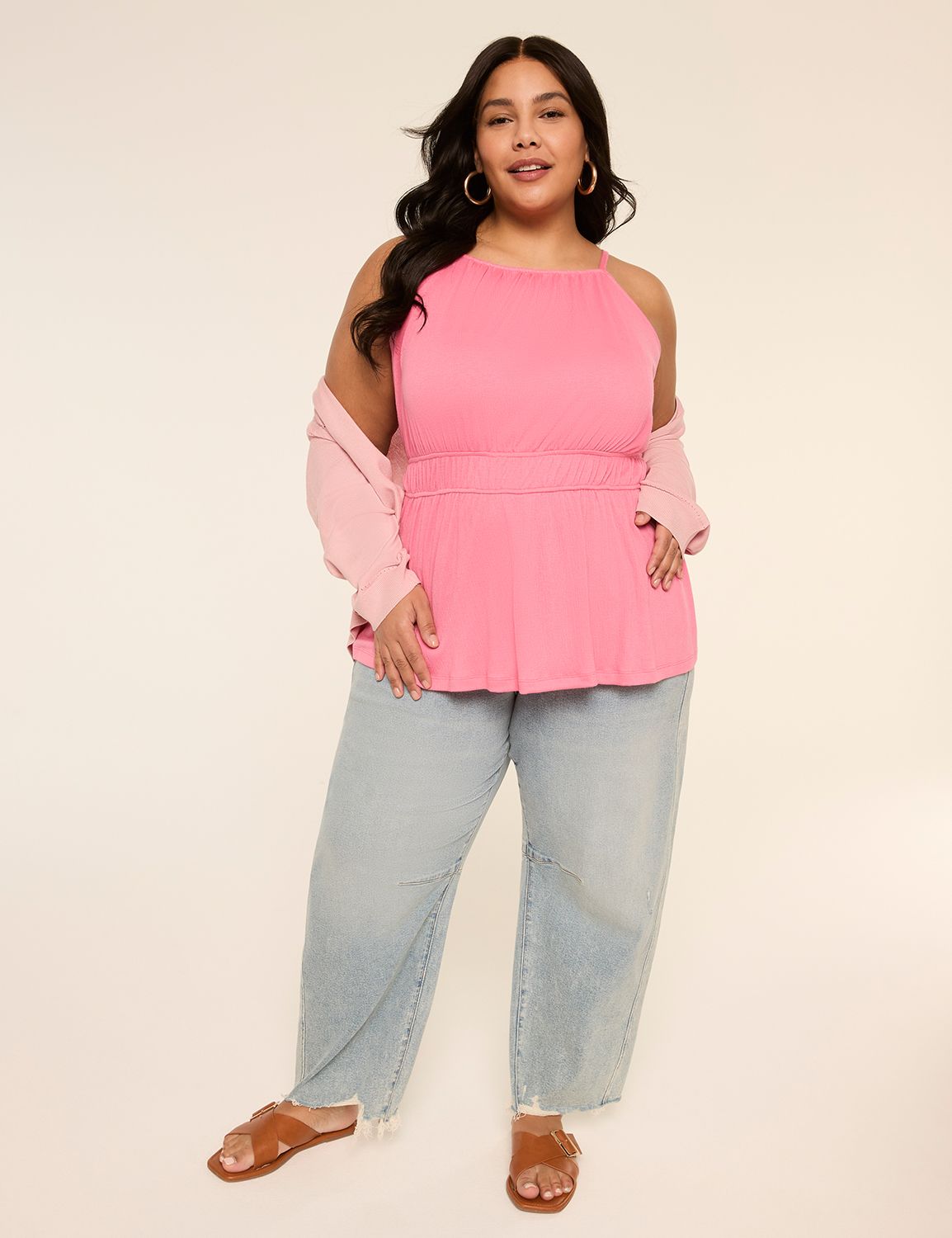 Apron Halter Neck Peplum Waist Smoc Product Image 3