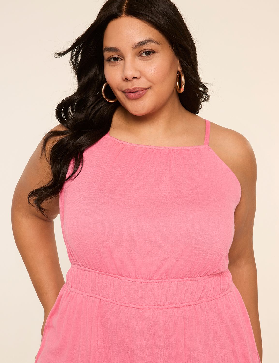 Apron Halter Neck Peplum Waist Smoc Product Image 4