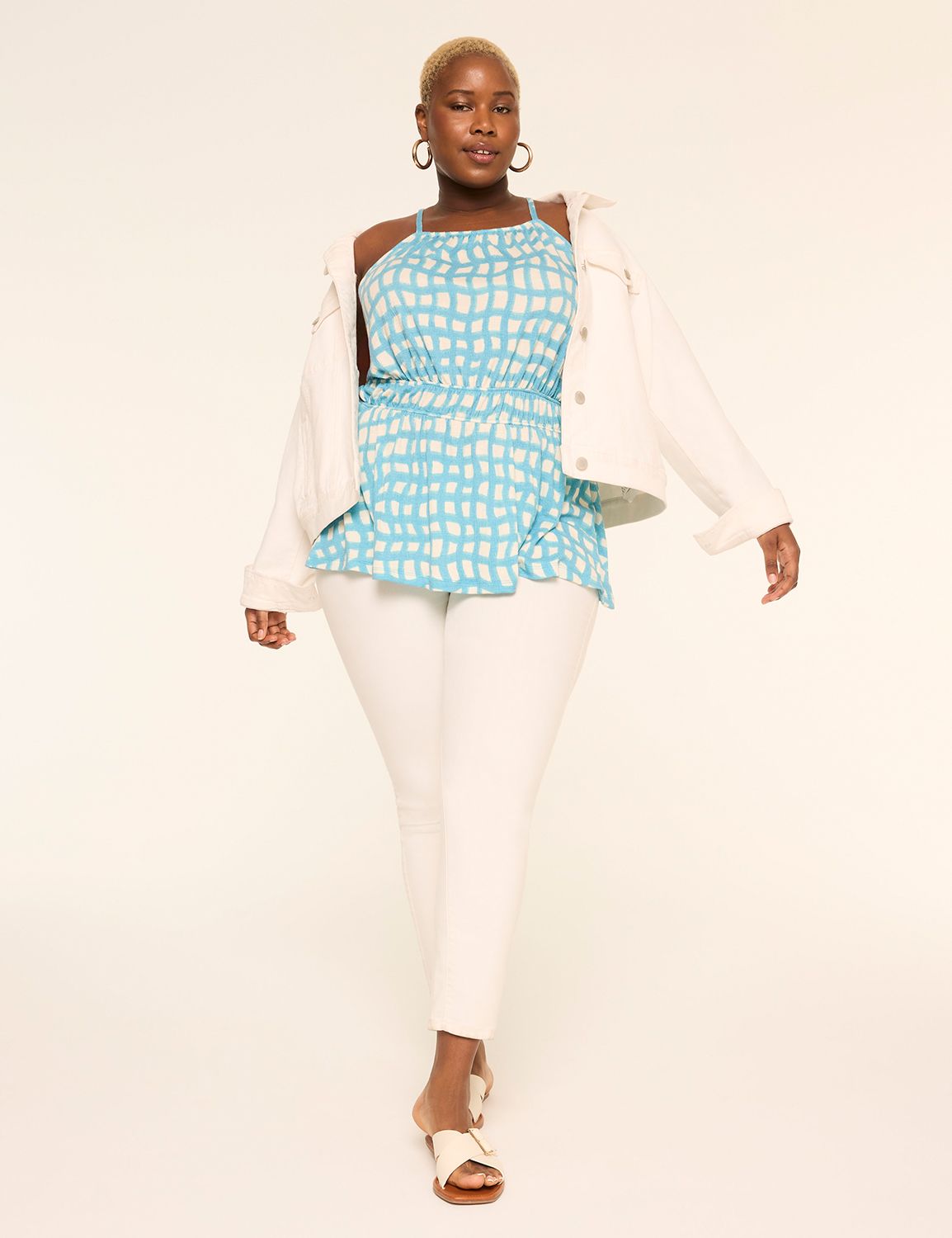 Apron Halter Neck Peplum Waist Smoc Product Image 3