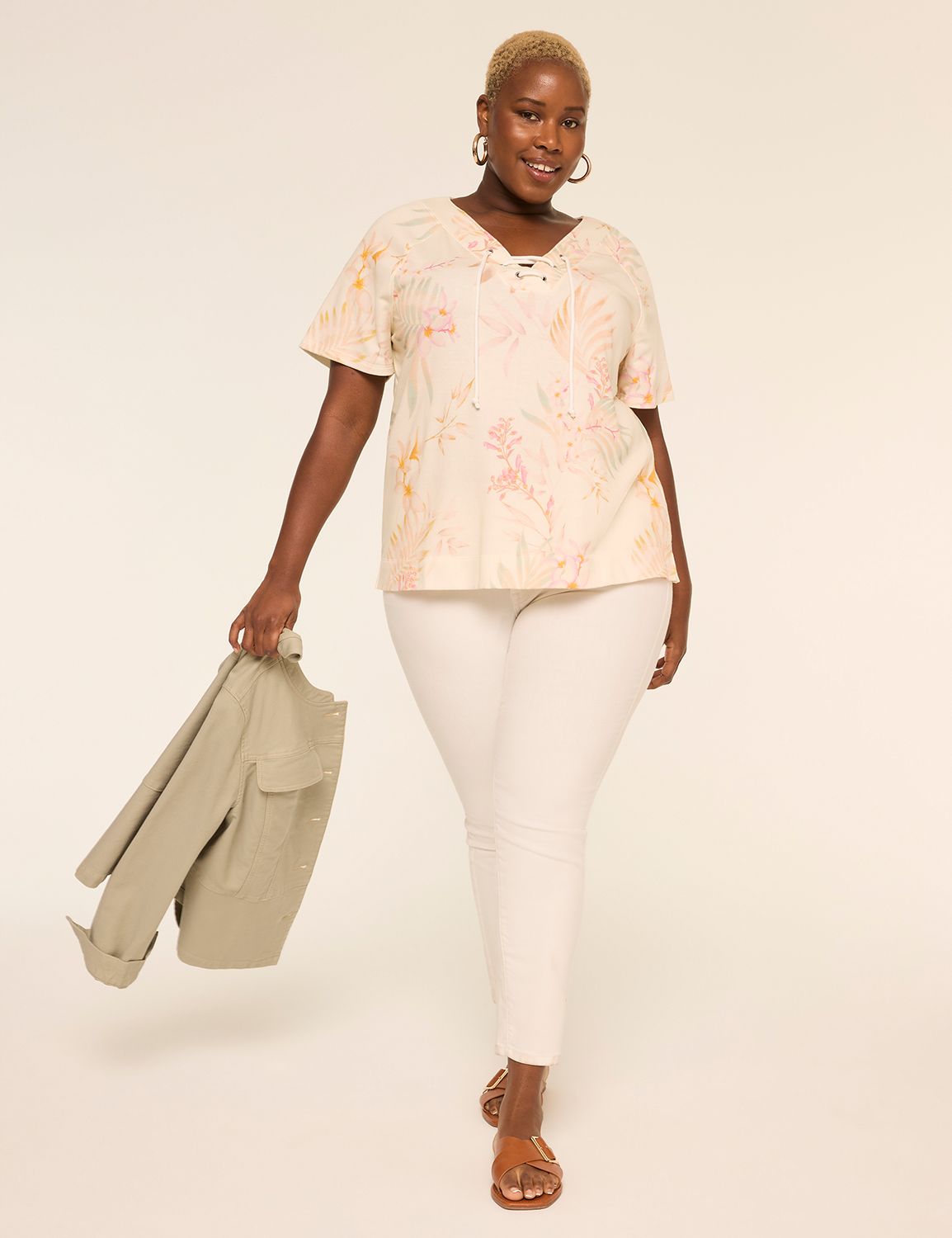 Short Sleeve Raglan V Neck Lace Up Product Image 3