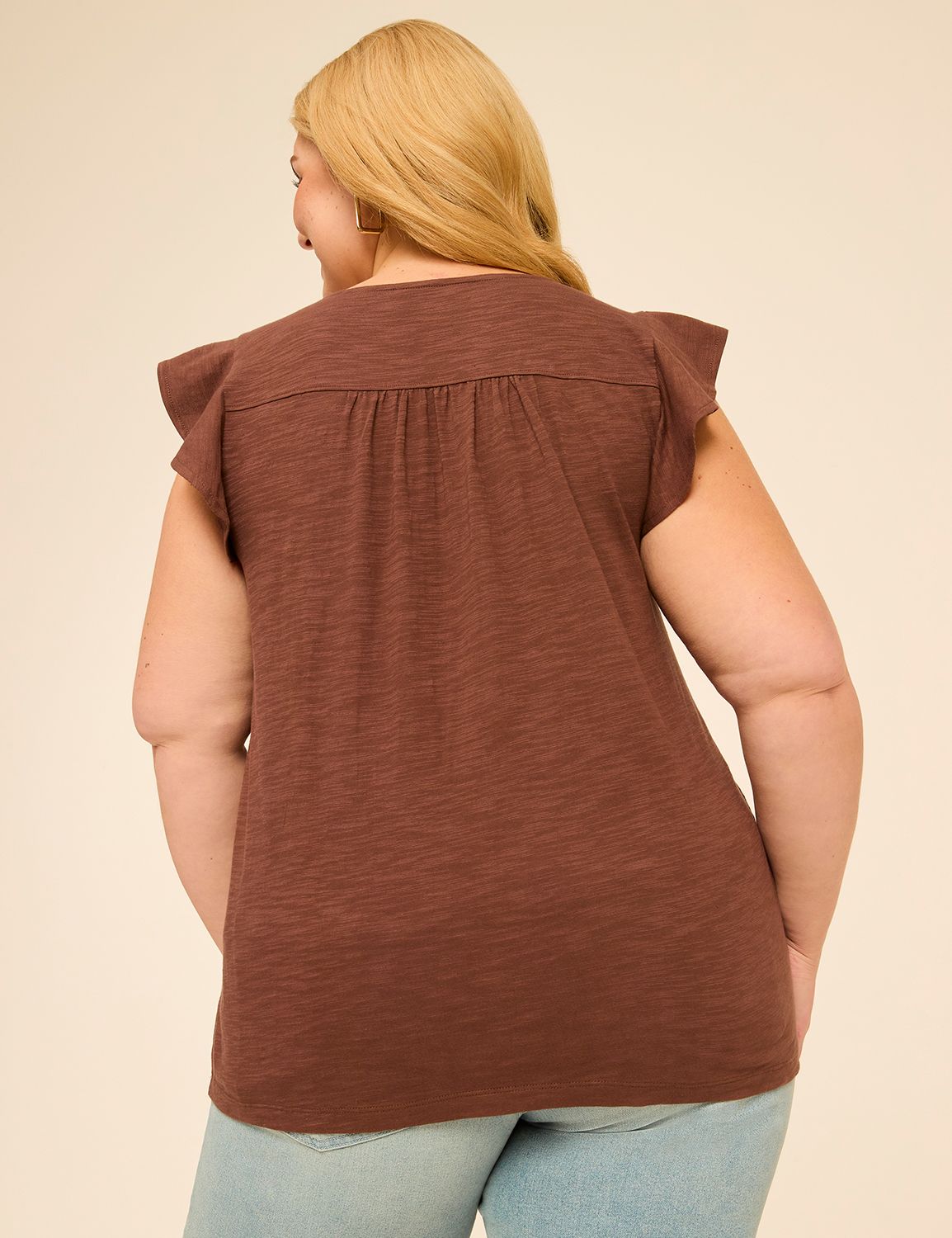 Short Flutter Sleeve Notch Neck Bra Product Image 2