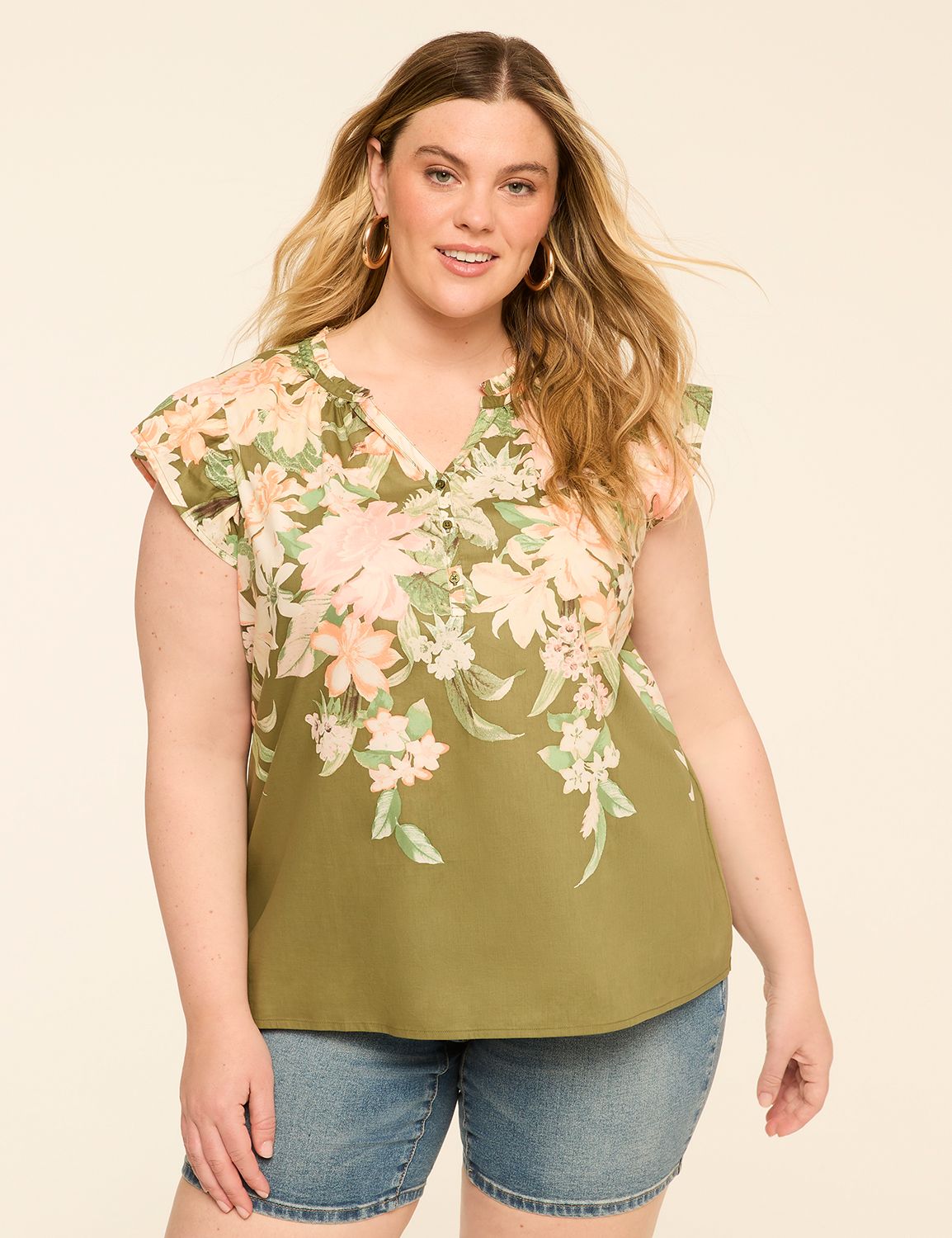 Flutter-Sleeve Button-Front Top
