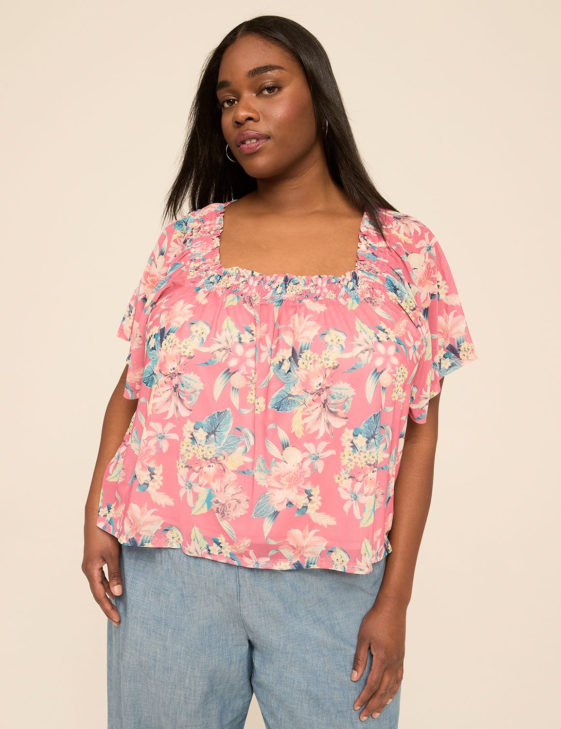 Smocked Square-Neck Top