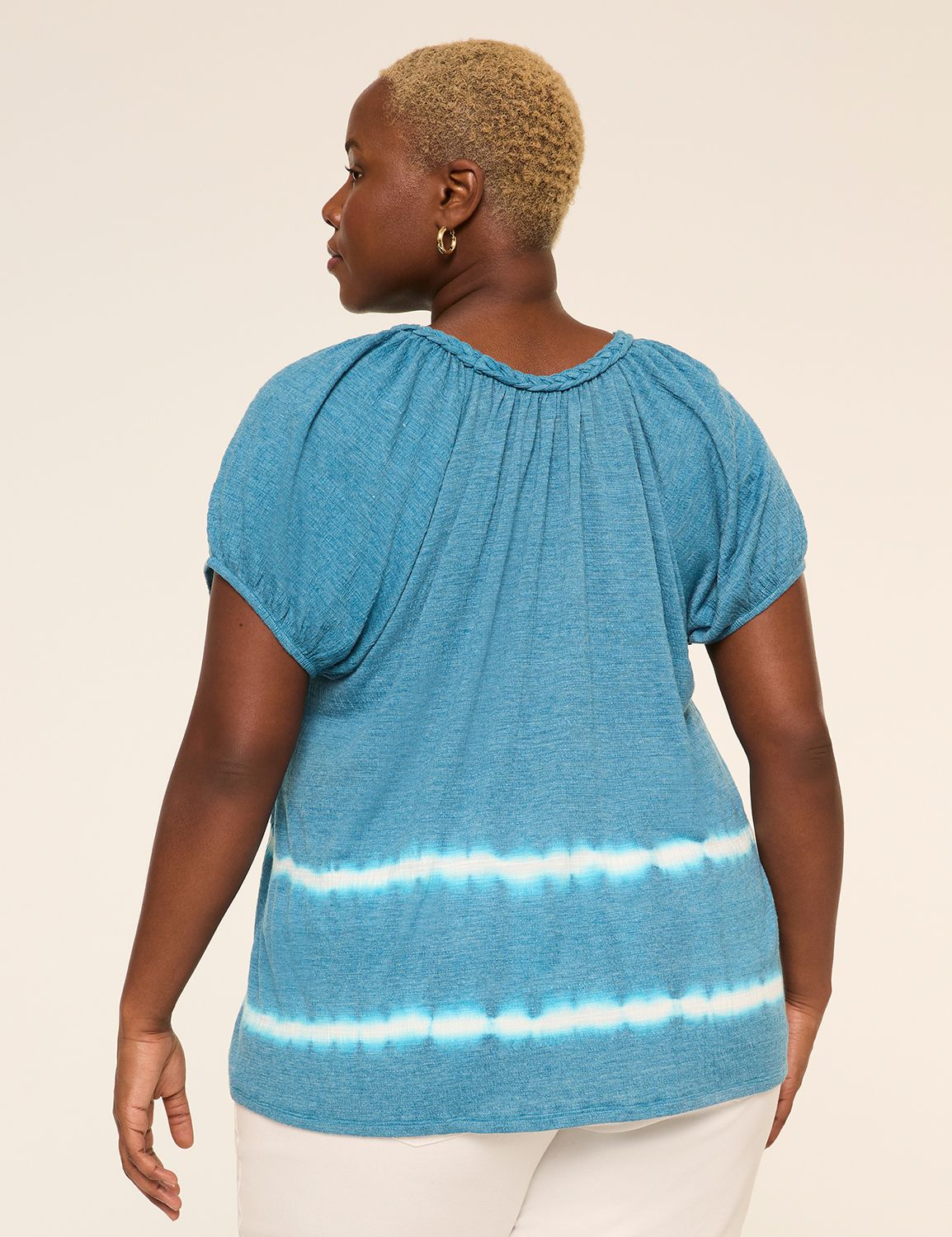 Short-Sleeve Braided-Neck Top
