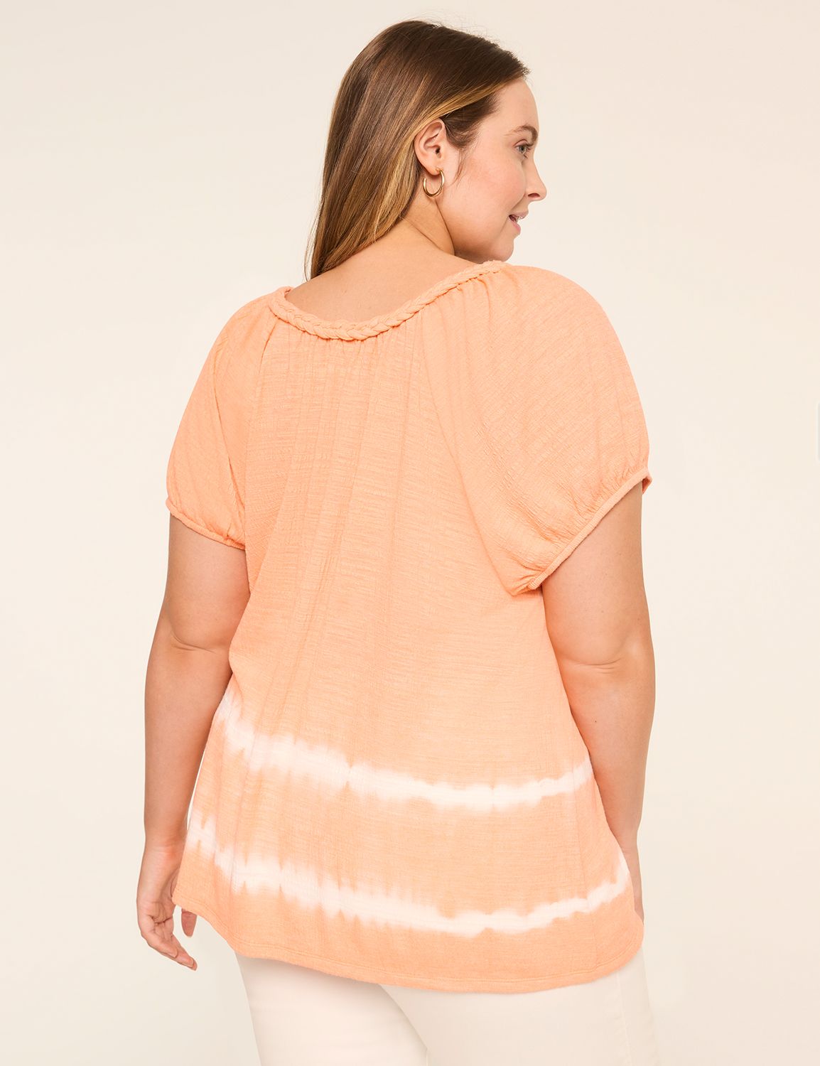 Short-Sleeve Braided-Neck Top