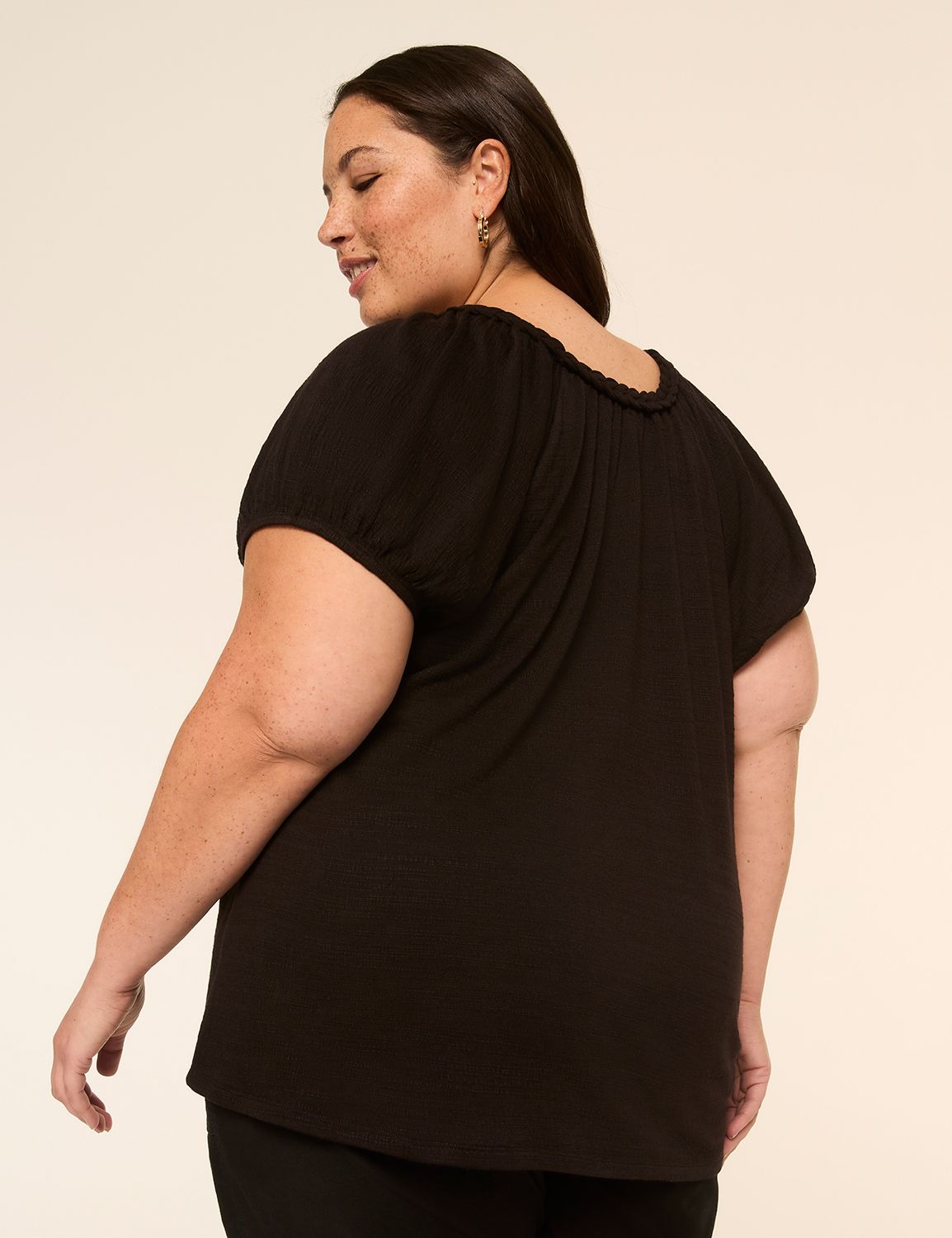 Short-Sleeve Braided-Neck Top