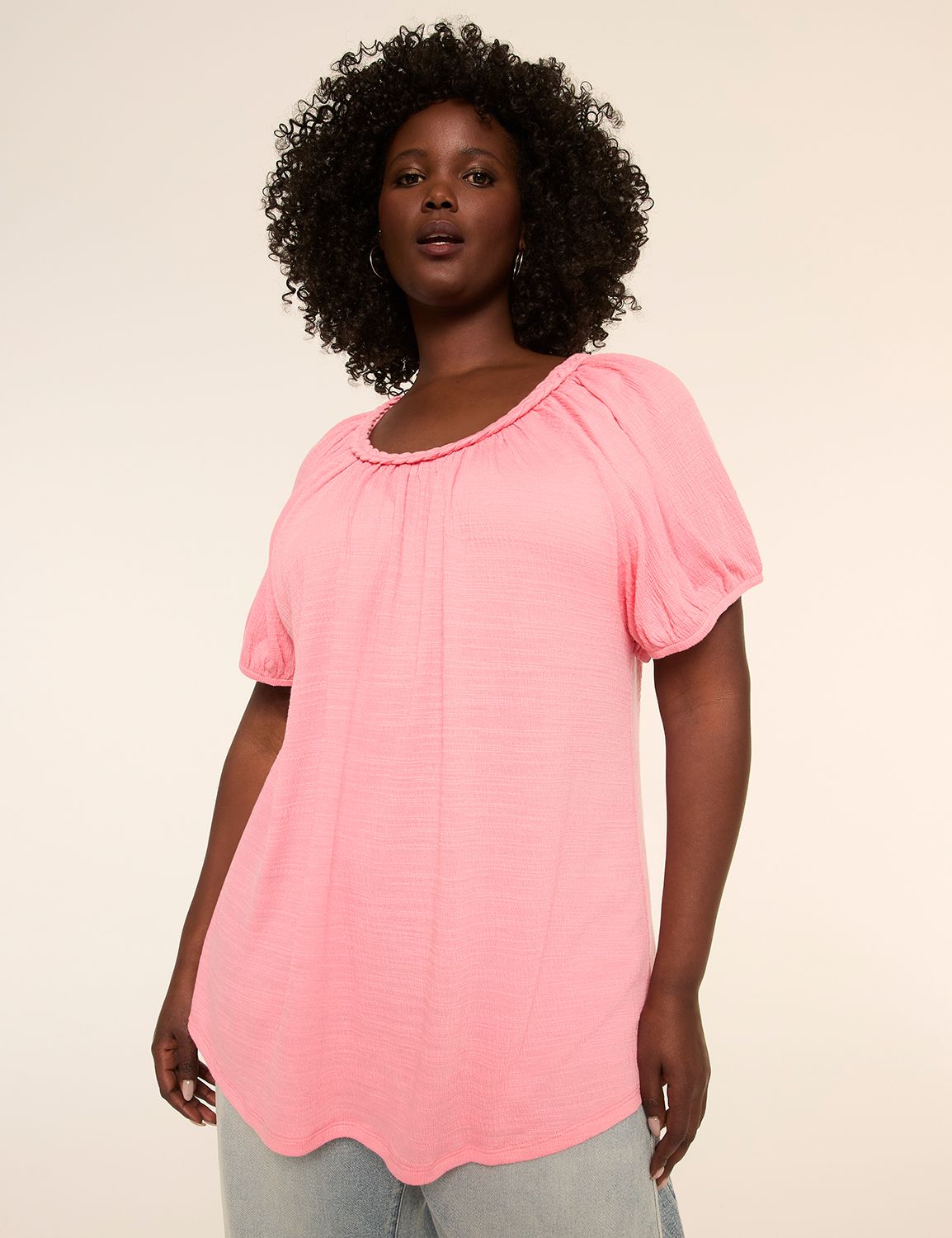 Short-Sleeve Braided-Neck Top