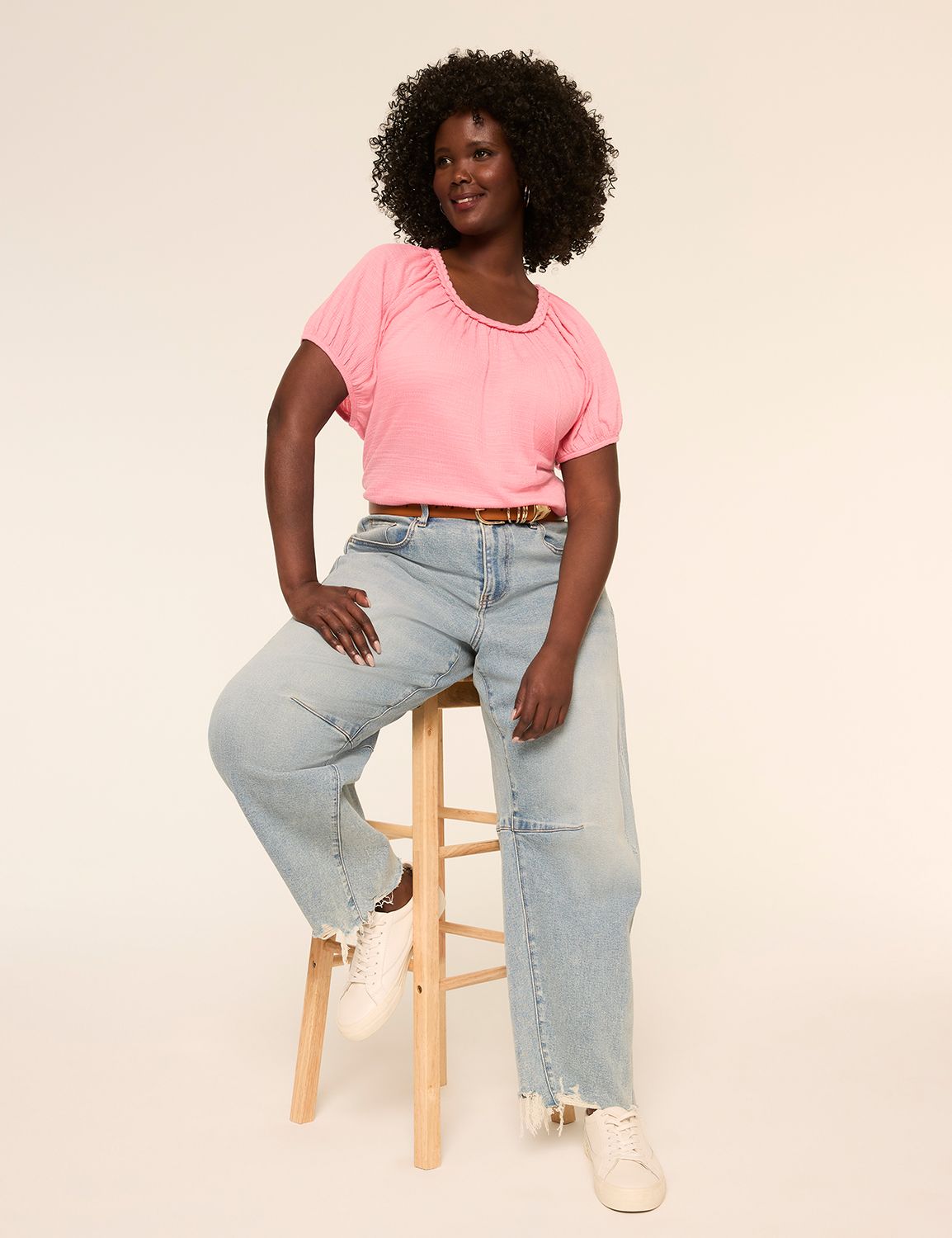 Raglan Short Sleeve Smocked Cuff Br Product Image 3