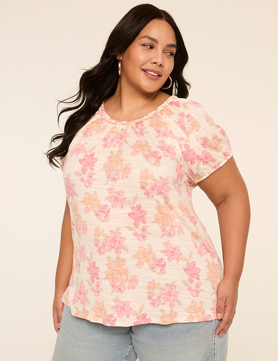 Short-Sleeve Braided-Neck Top