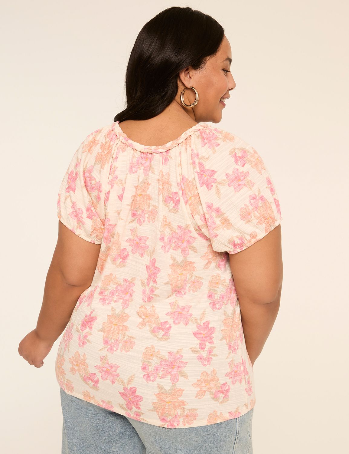 Short-Sleeve Braided-Neck Top