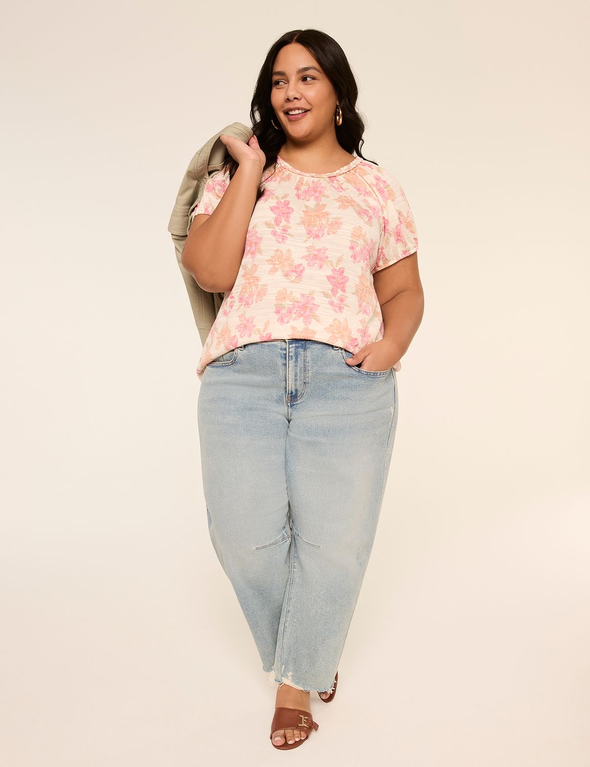 Raglan Short Sleeve Smocked Cuff Br Product Image 3