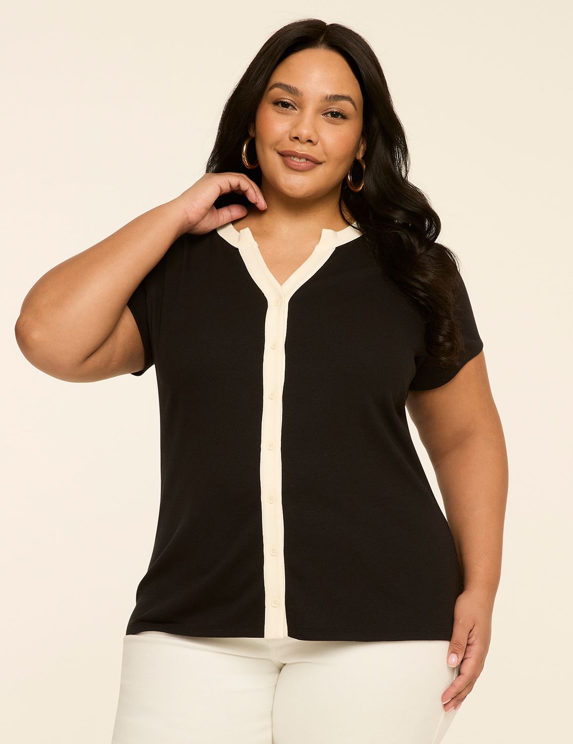 Ribbed Button-Front Top