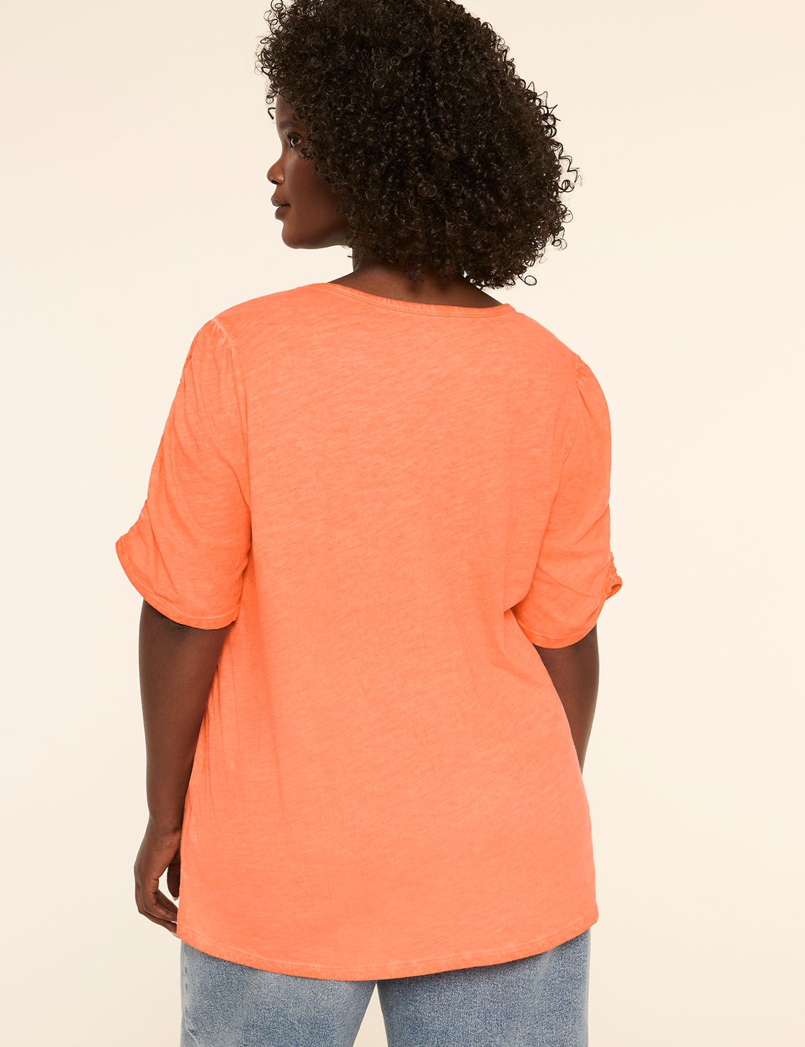 Ruched-Sleeve Crew-Neck Top