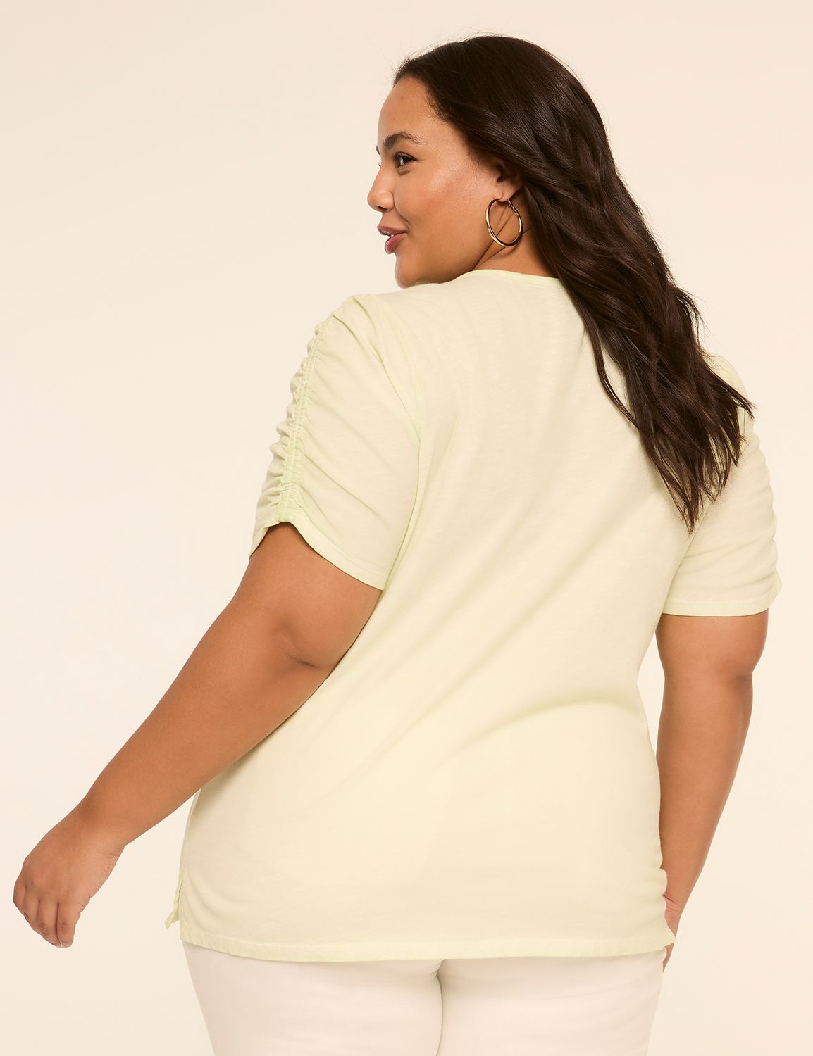 Ruched-Sleeve Crew-Neck Top
