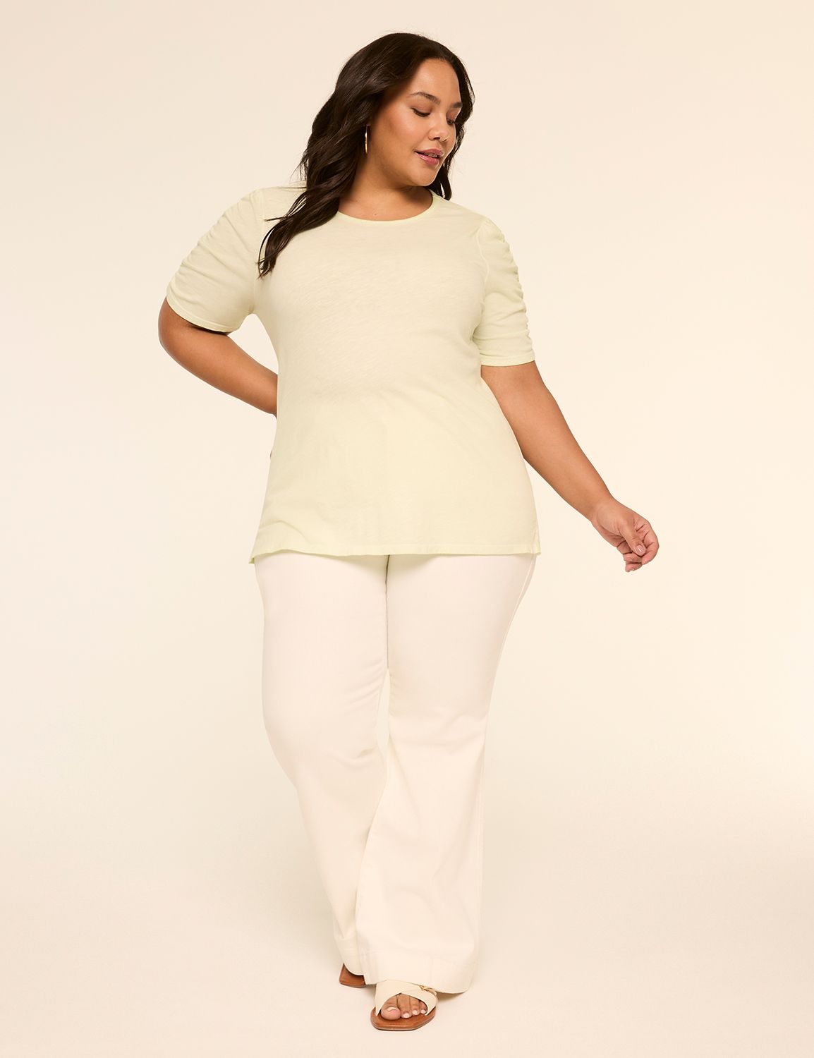 Casual Crew Neck Ruched Elbow Sleev Product Image 3