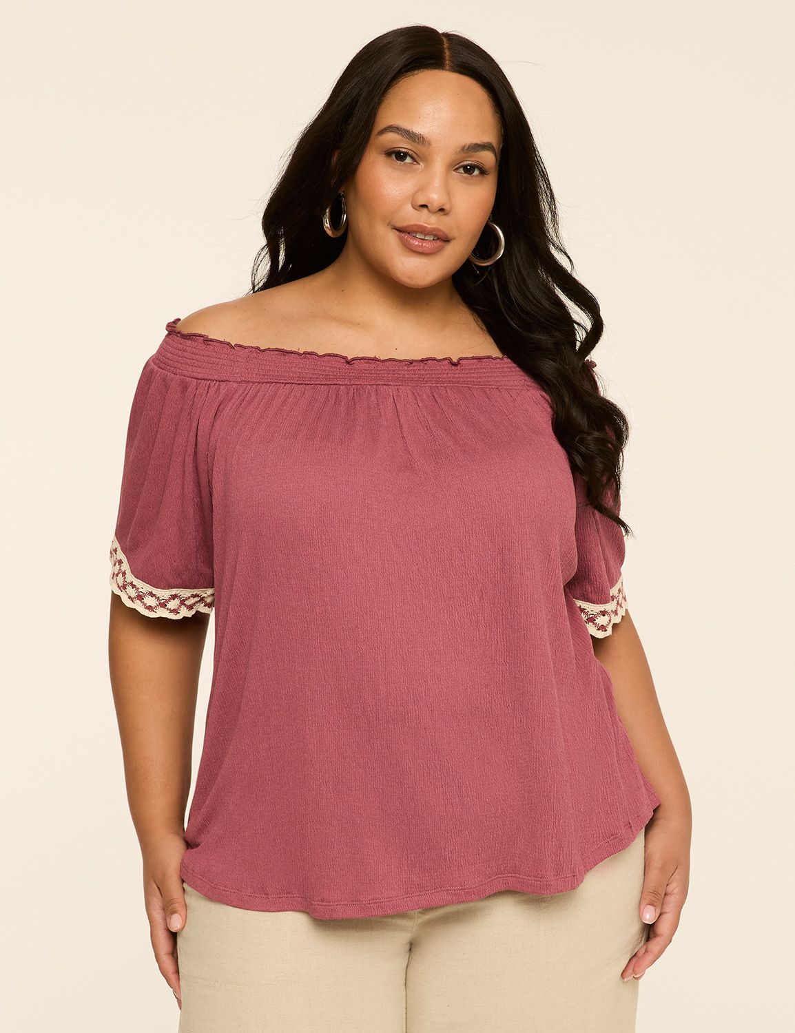 Off-The-Shoulder Crochet-Sleeve Top